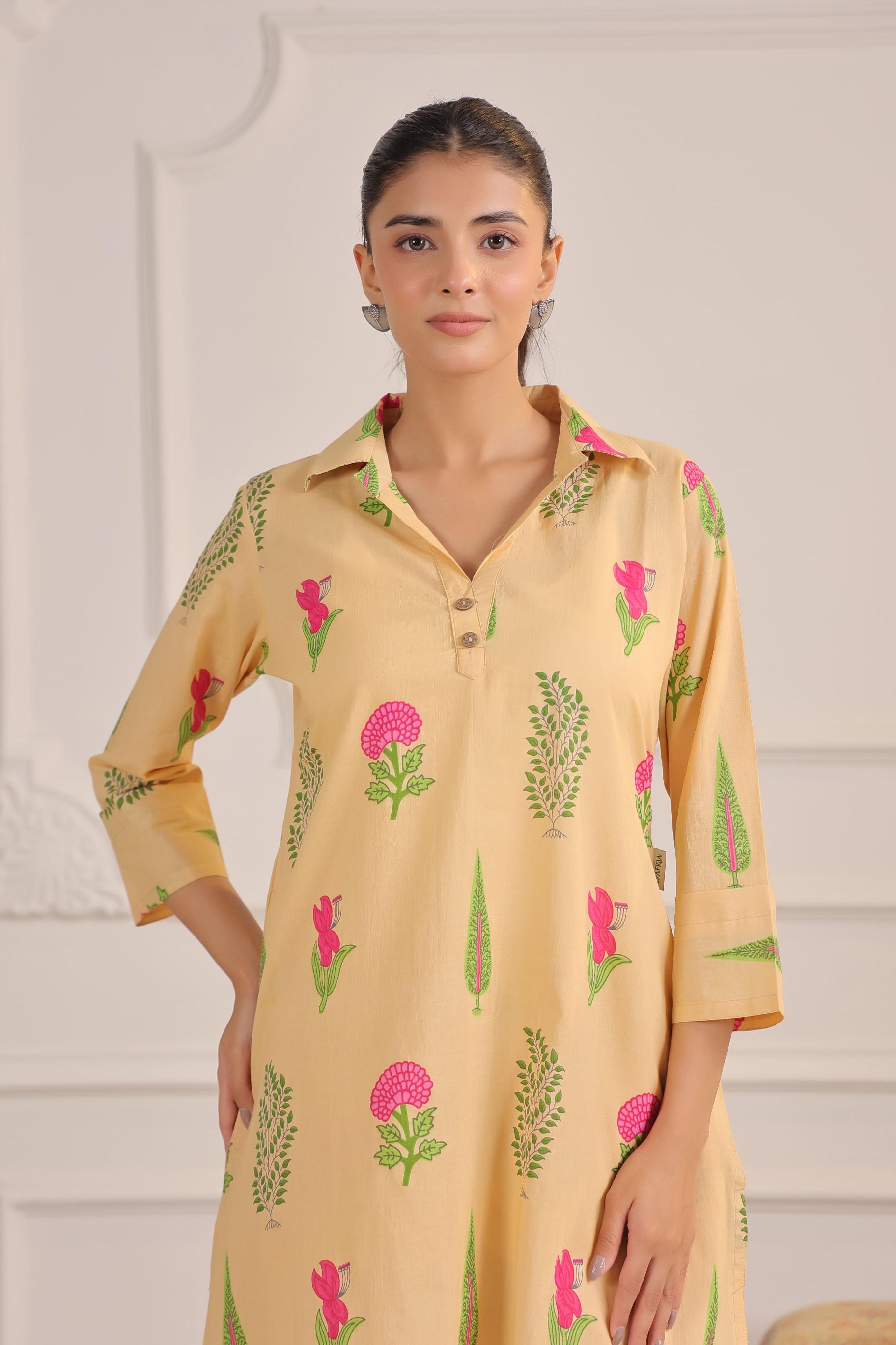 Dark Vanilla Boota Cotton Co-ord Set