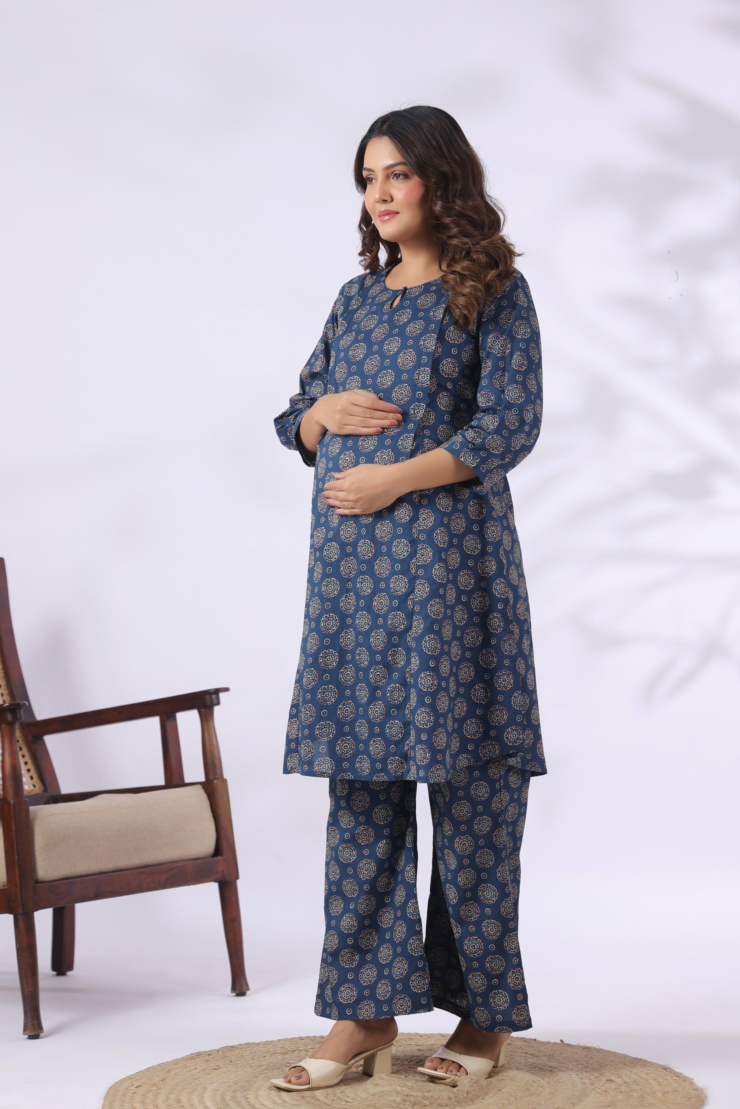 Indigo Mandala Bloom Cotton Maternity - Nursing Co-ord Set