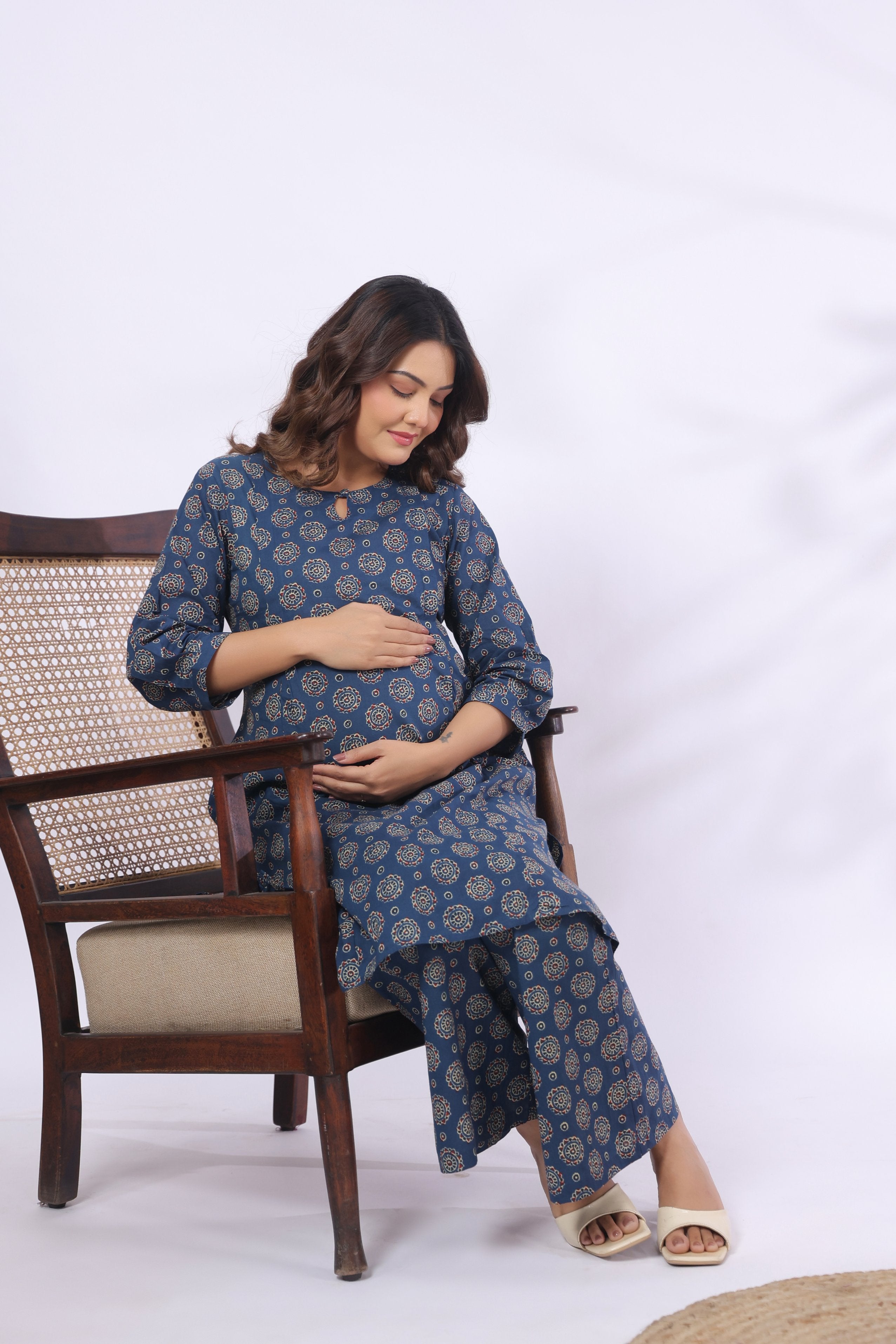 Indigo Mandala Bloom Cotton Maternity - Nursing Co-ord Set