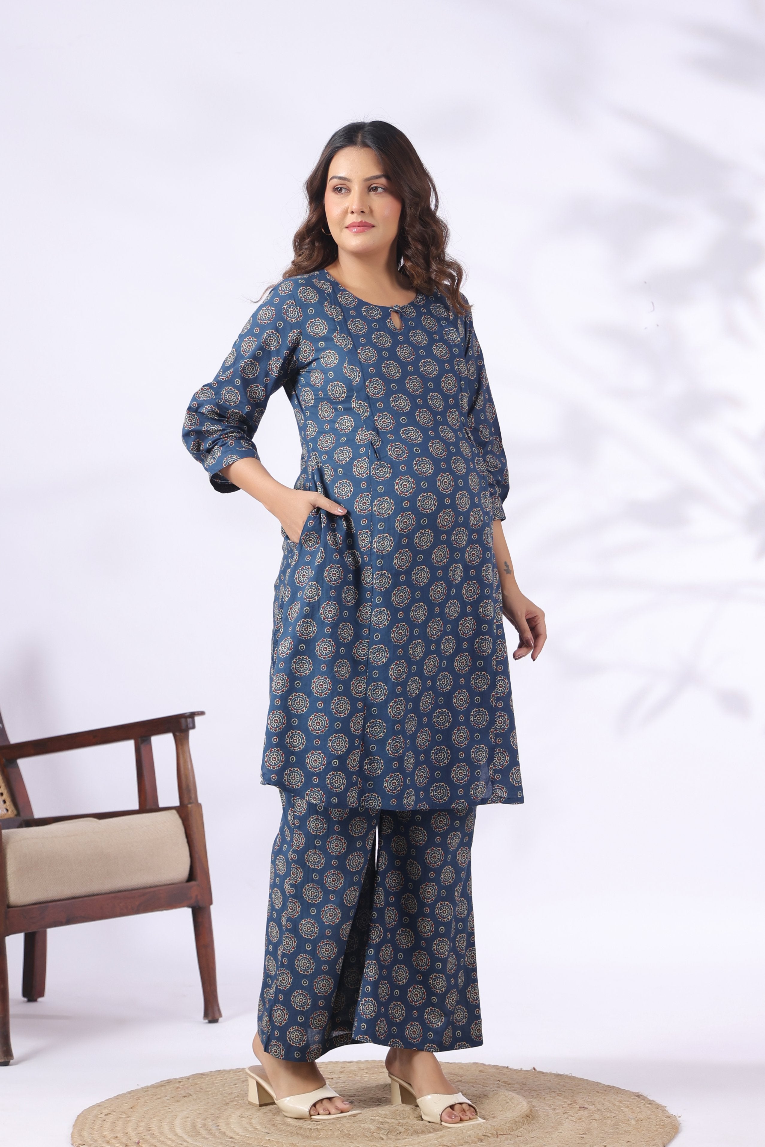 Indigo Mandala Bloom Cotton Maternity - Nursing Co-ord Set