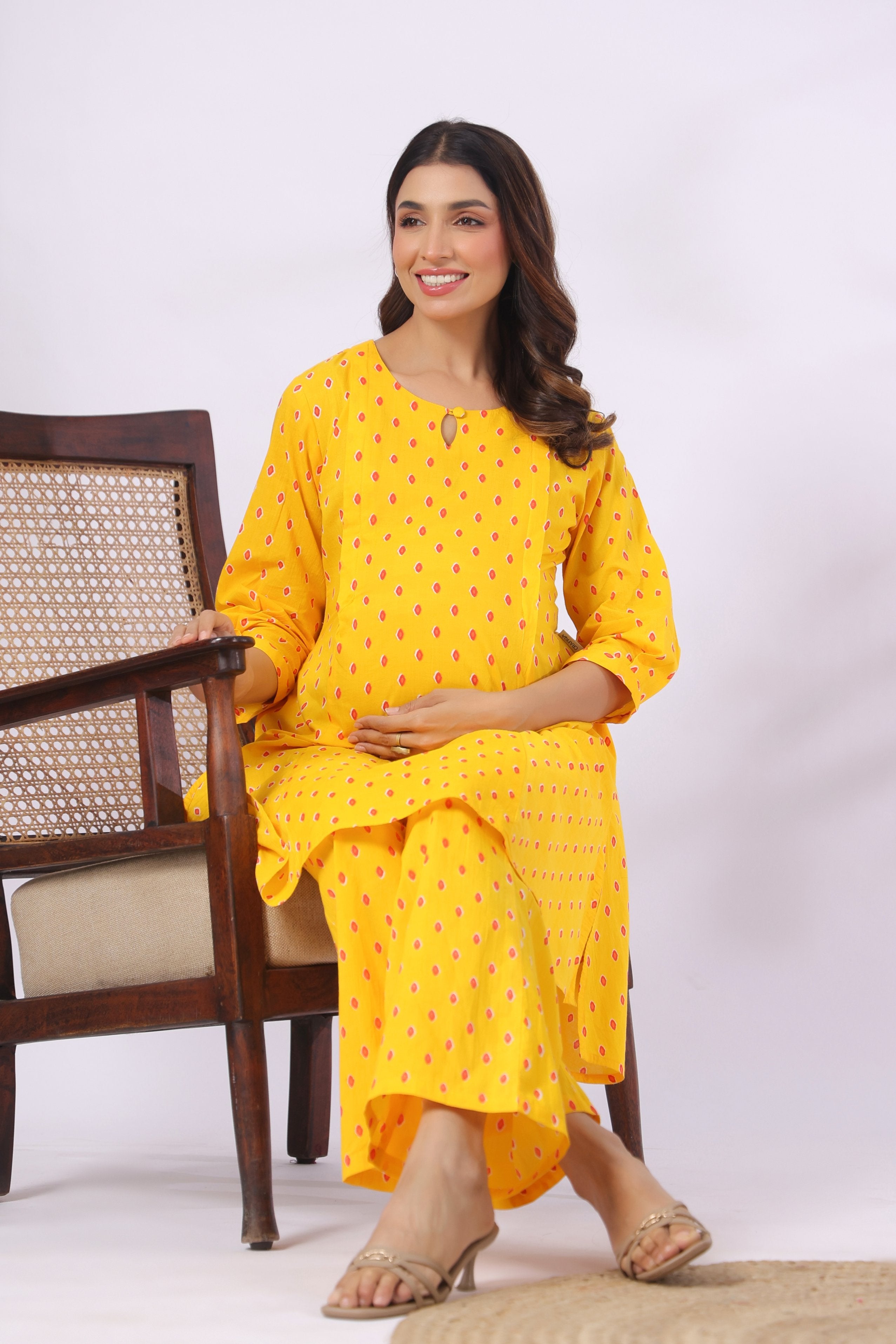 Marigold Bandhej Cotton Maternity - Nursing Co-ord Set