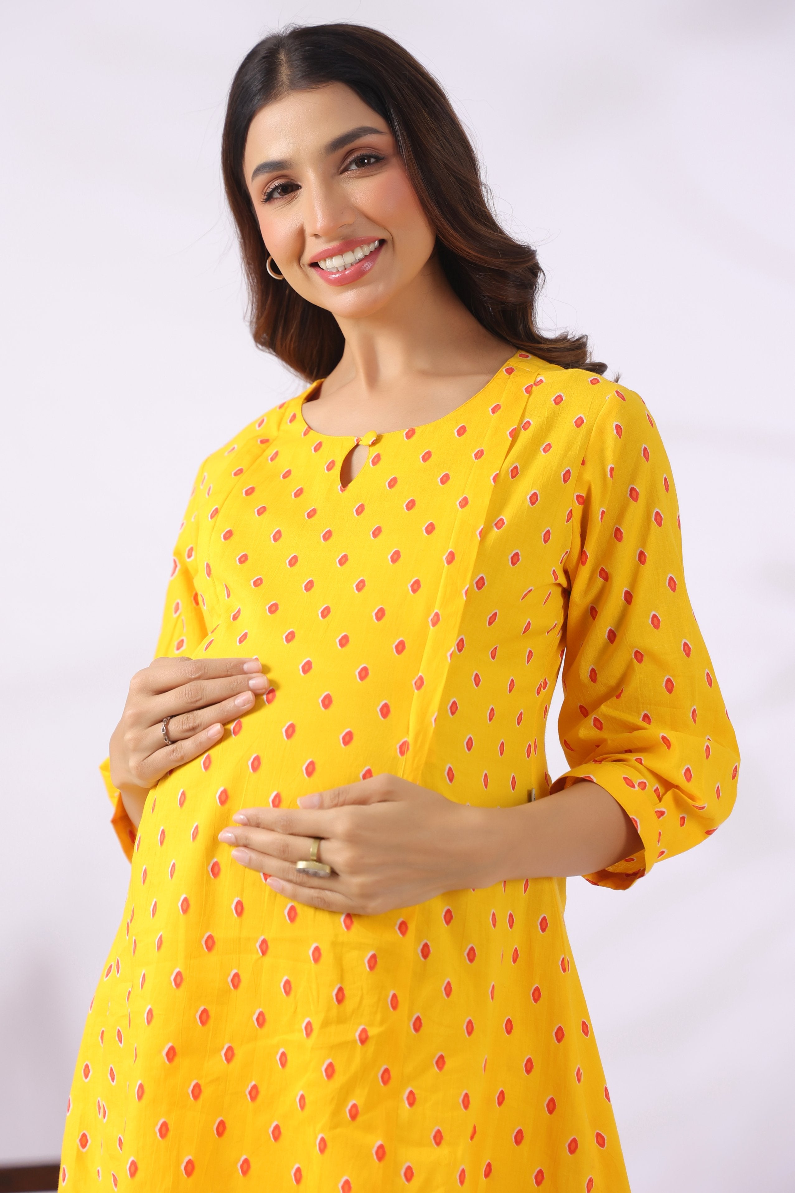 Marigold Bandhej Cotton Maternity - Nursing Co-ord Set