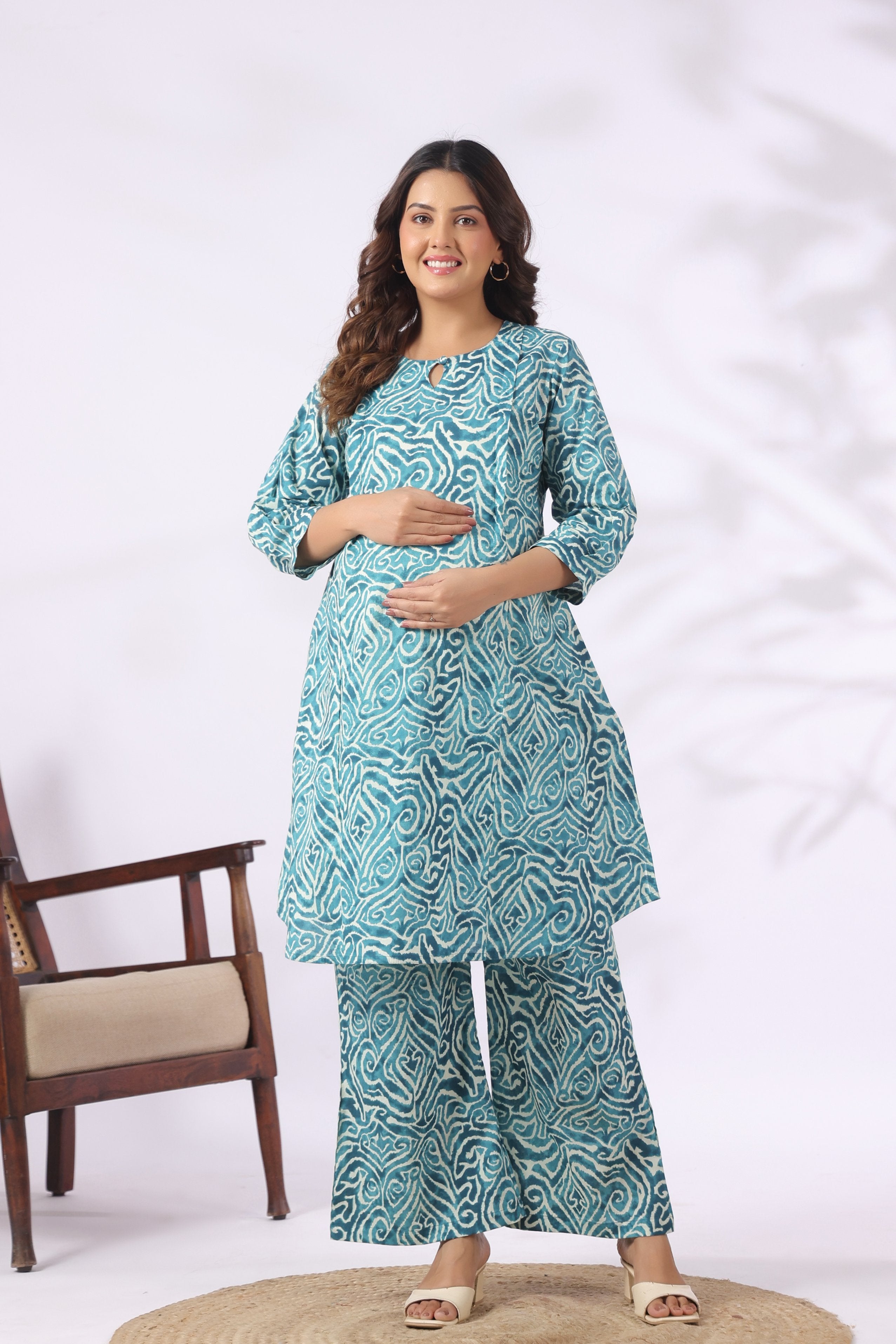 Teal Ocean Swirl Cotton Maternity - Nursing Co-ord Set