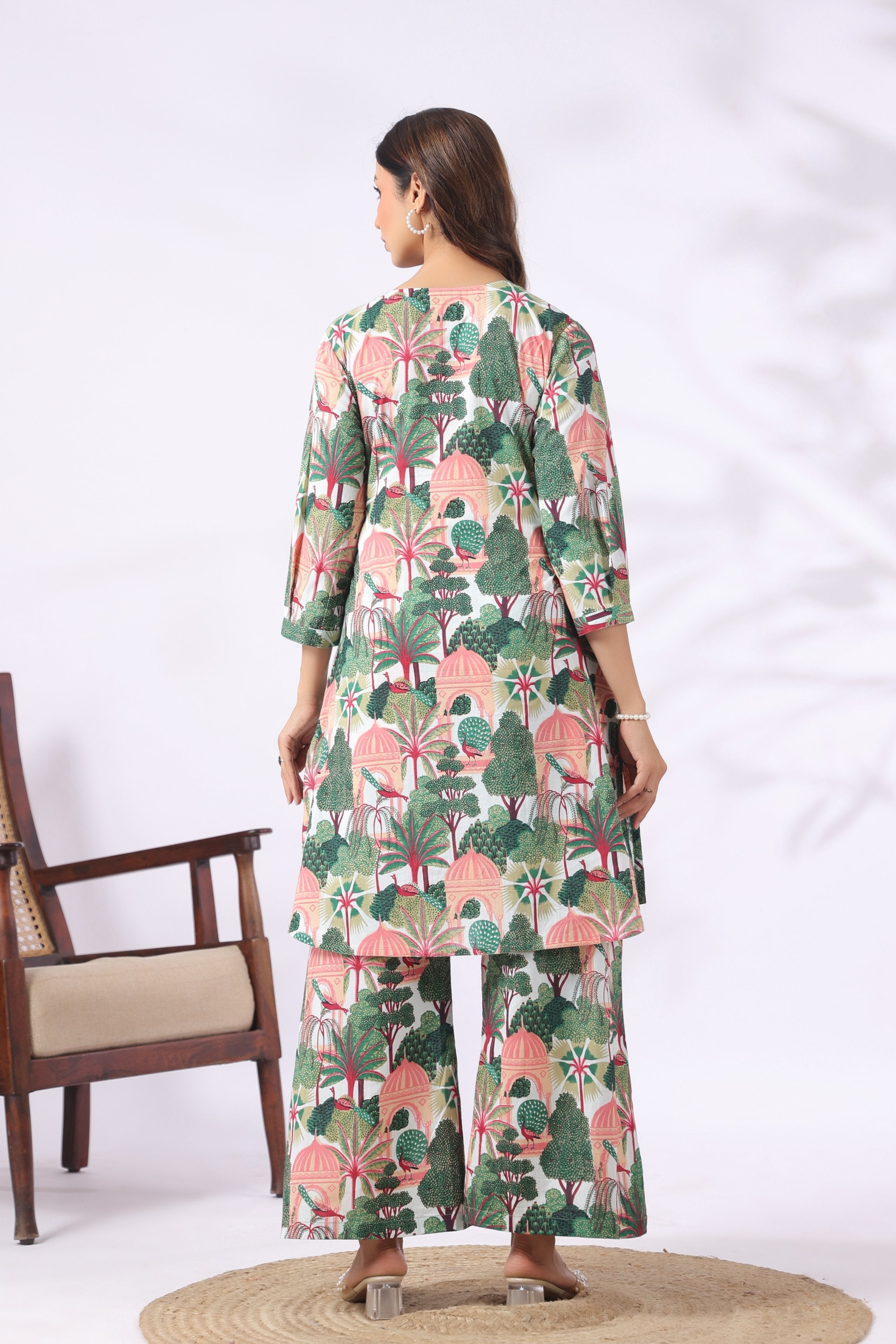 Jaipuri Peacock Bagh Cotton Maternity - Nursing Co-ord Set