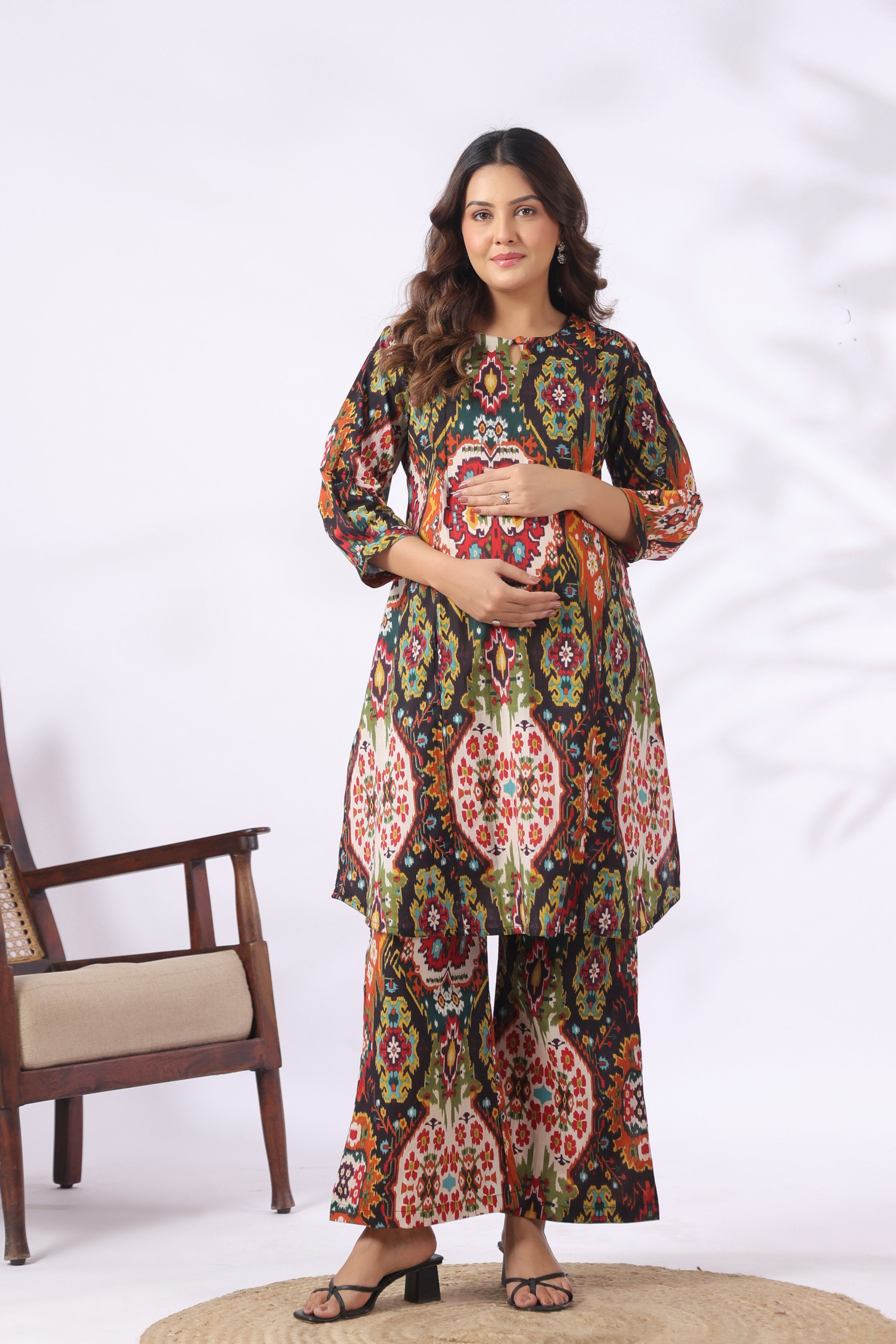 Kashida Ikat Fusion Cotton Maternity - Nursing Co-ord Set