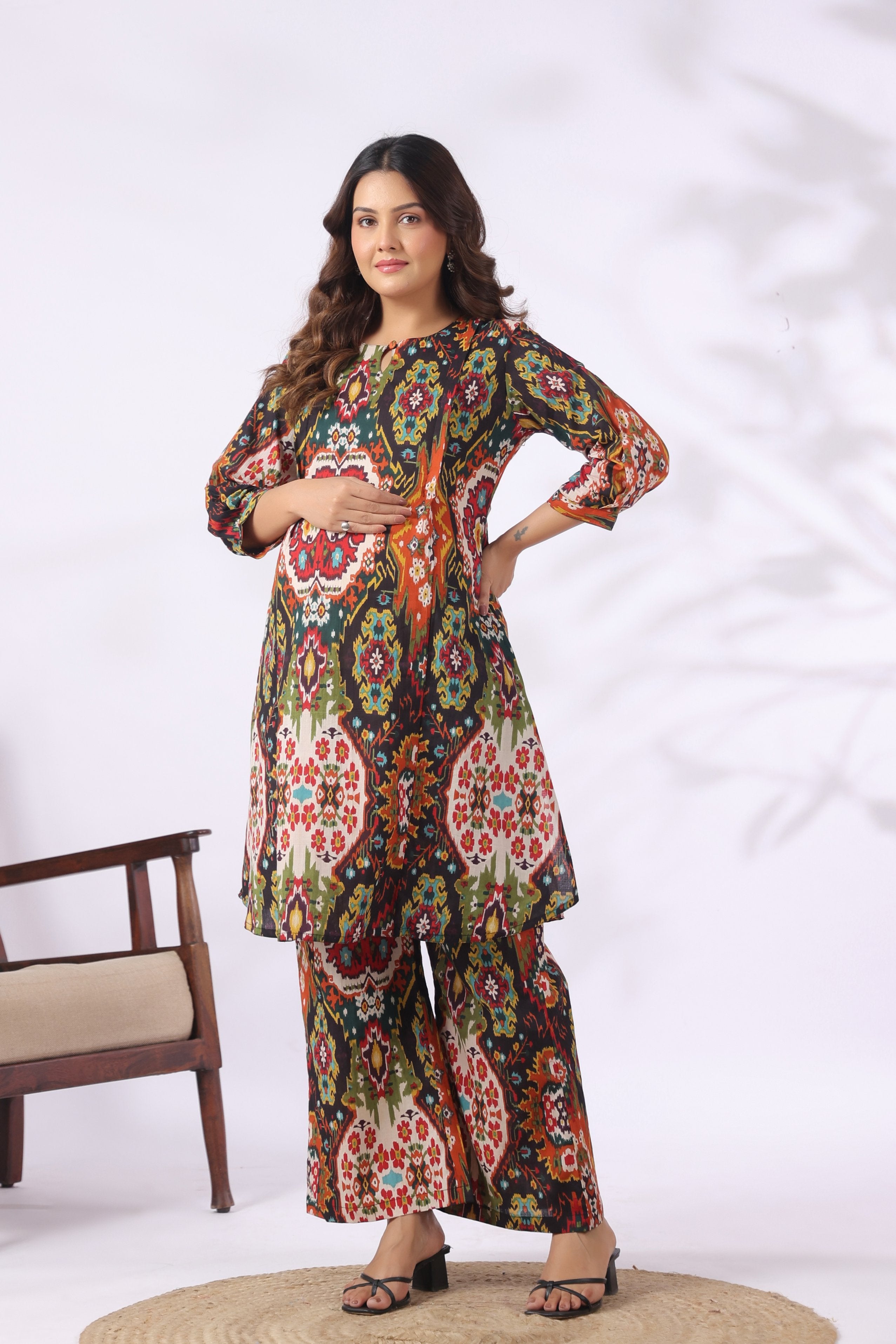 Kashida Ikat Fusion Cotton Maternity - Nursing Co-ord Set