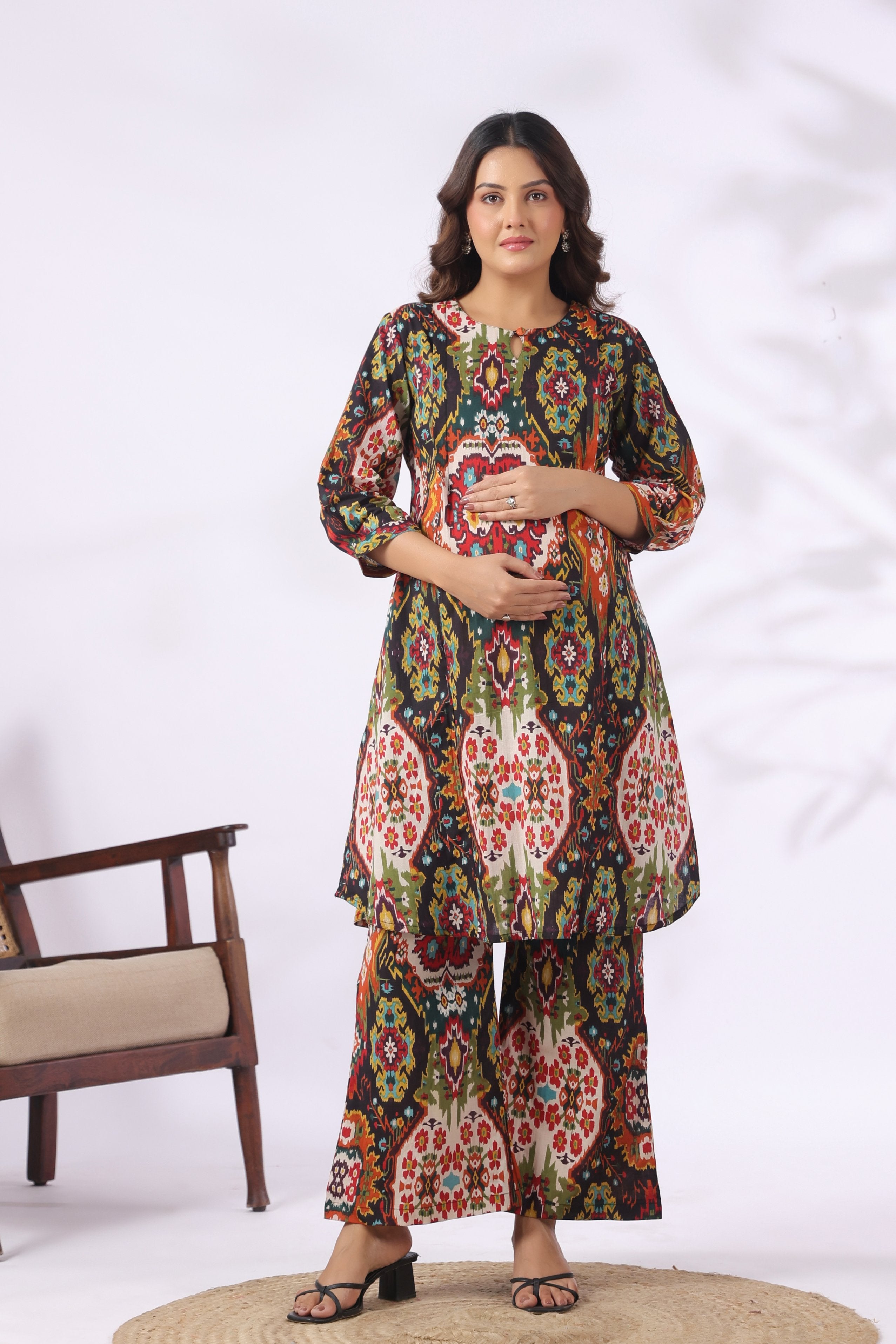 Kashida Ikat Fusion Cotton Maternity - Nursing Co-ord Set