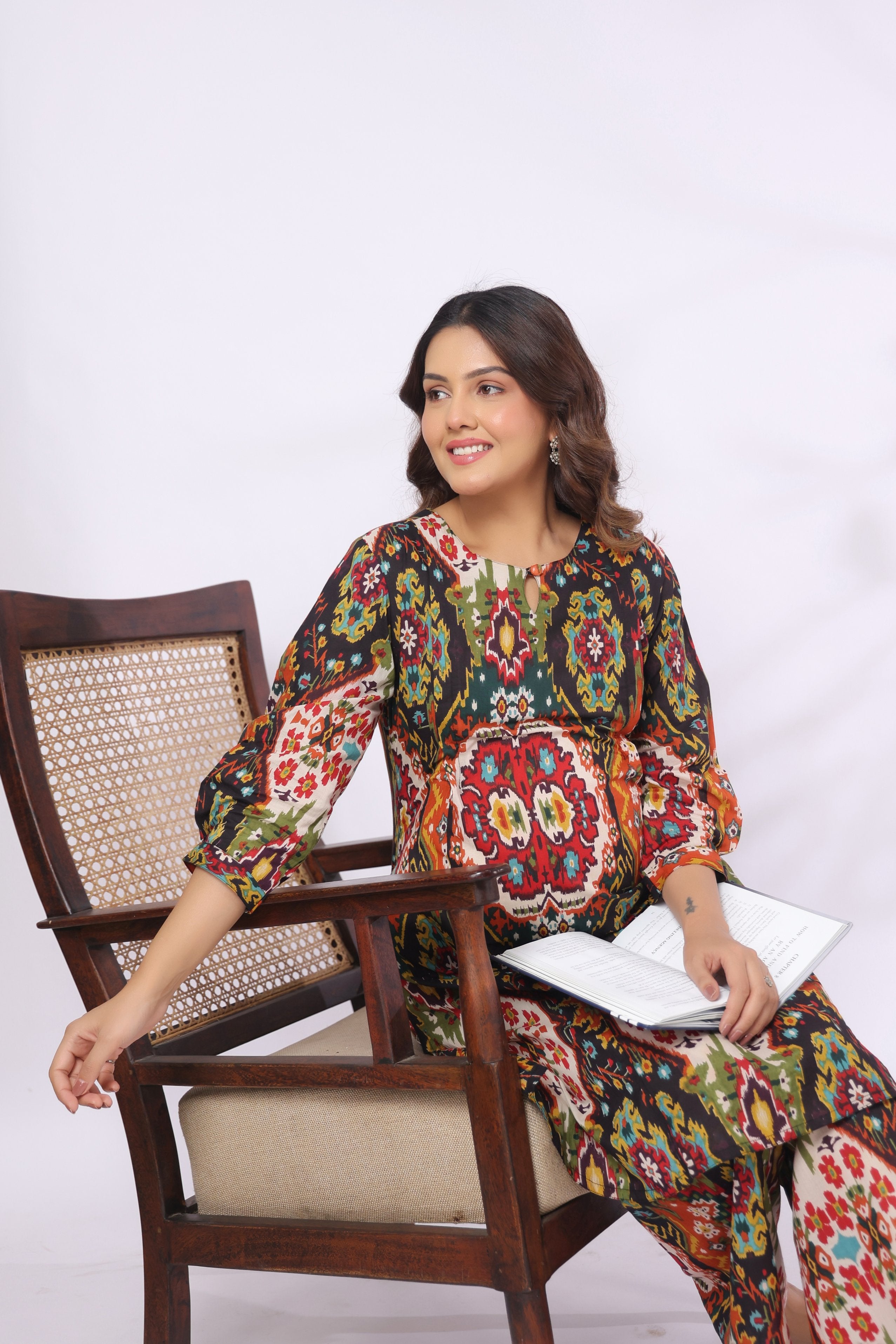 Kashida Ikat Fusion Cotton Maternity - Nursing Co-ord Set