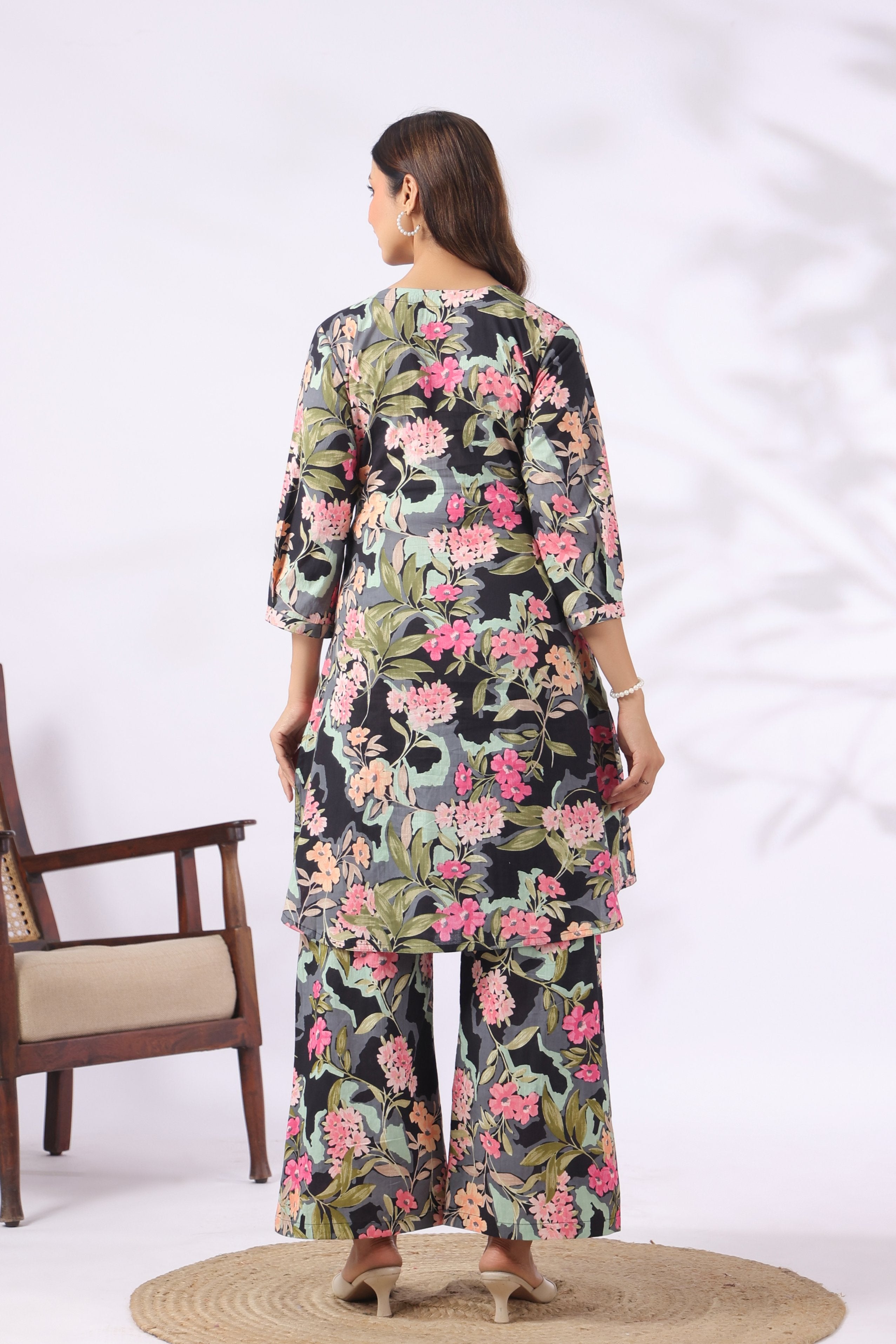 Midnight Pink Blossom Cotton Maternity - Nursing Co-ord Set