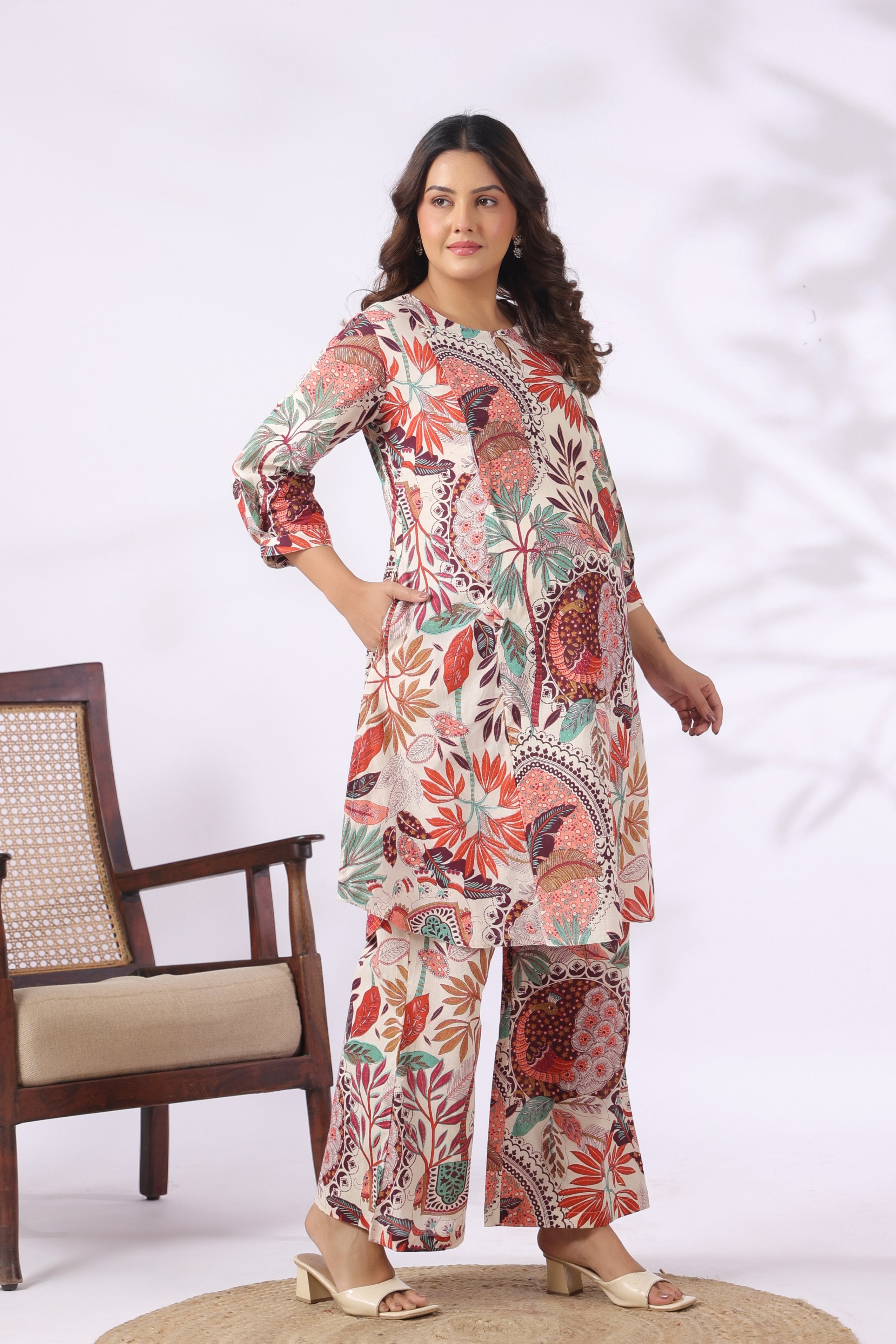 Rustic Mor–Hathi Jharokha Cotton Maternity - Nursing Co-ord Set