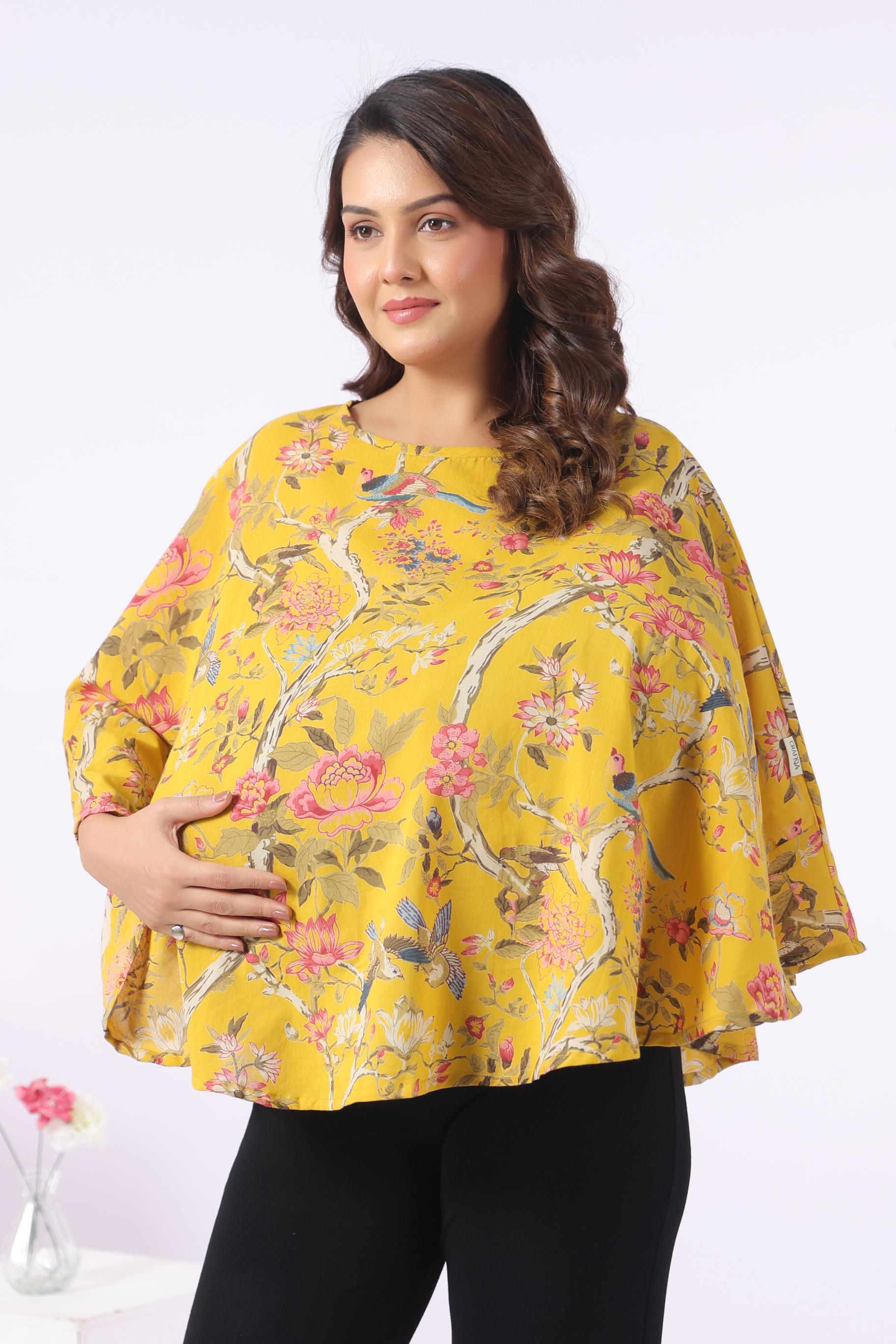 Sunrise Flora Birds Cotton Nursing Cover  (One-Size)