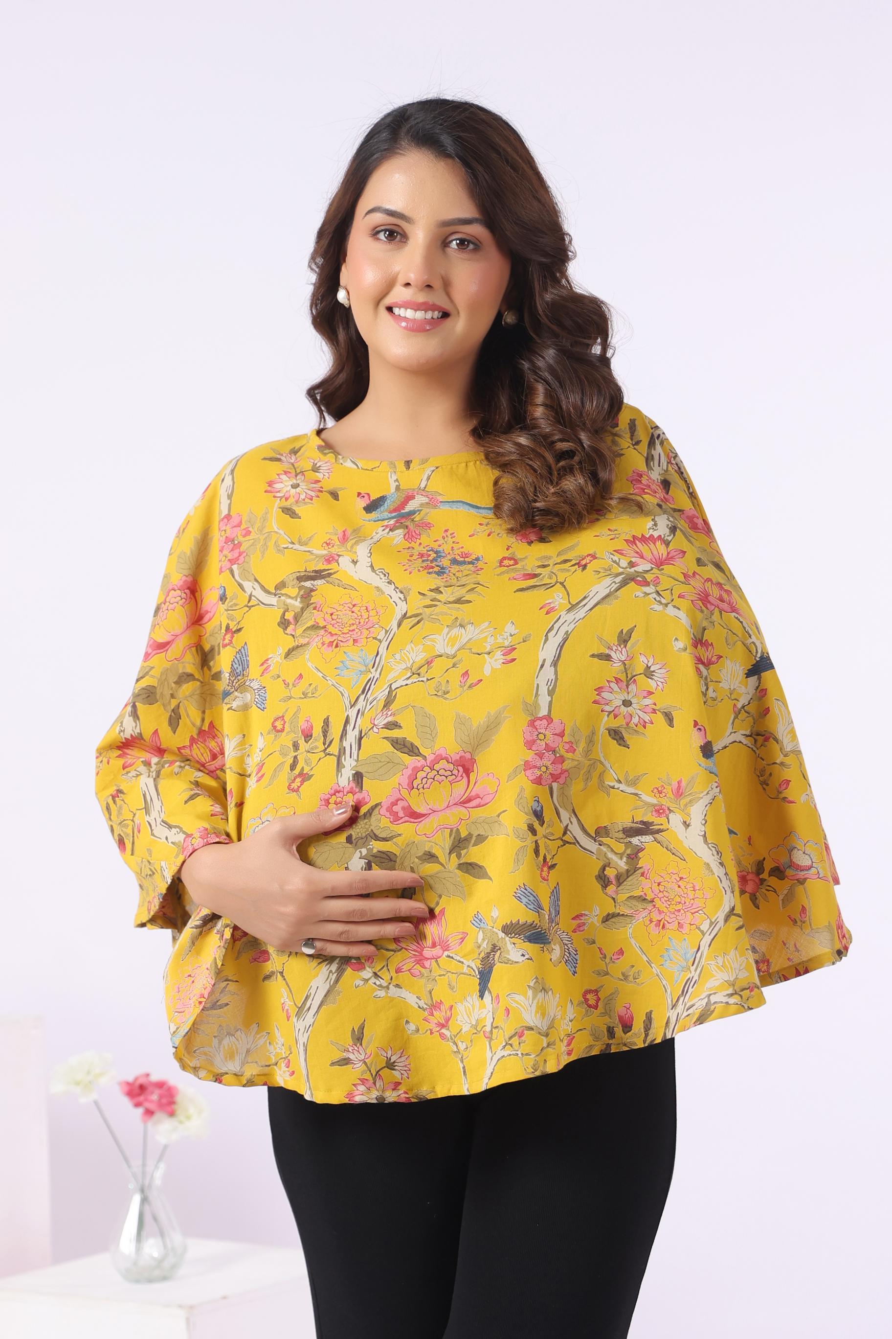Sunrise Flora Birds Cotton Nursing Cover  (One-Size)