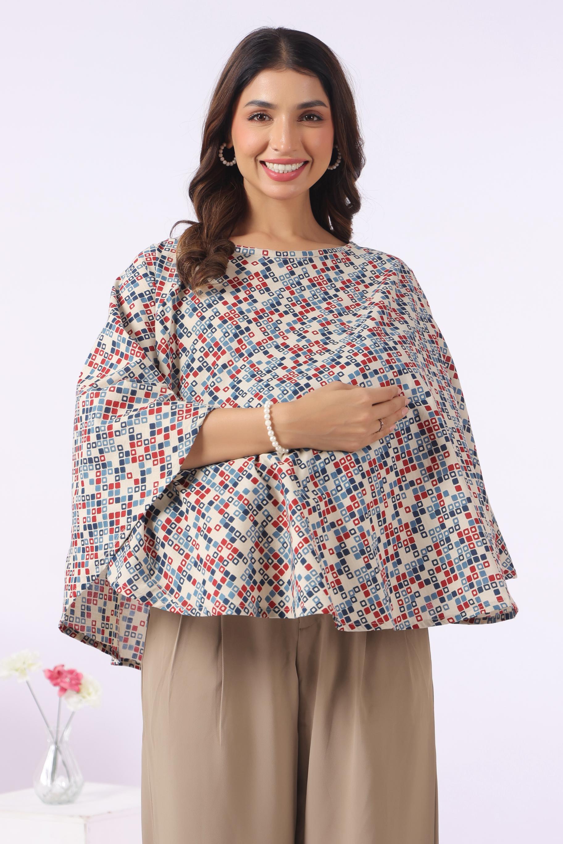 Retro Squares Cotton Nursing Cover (One-Size)