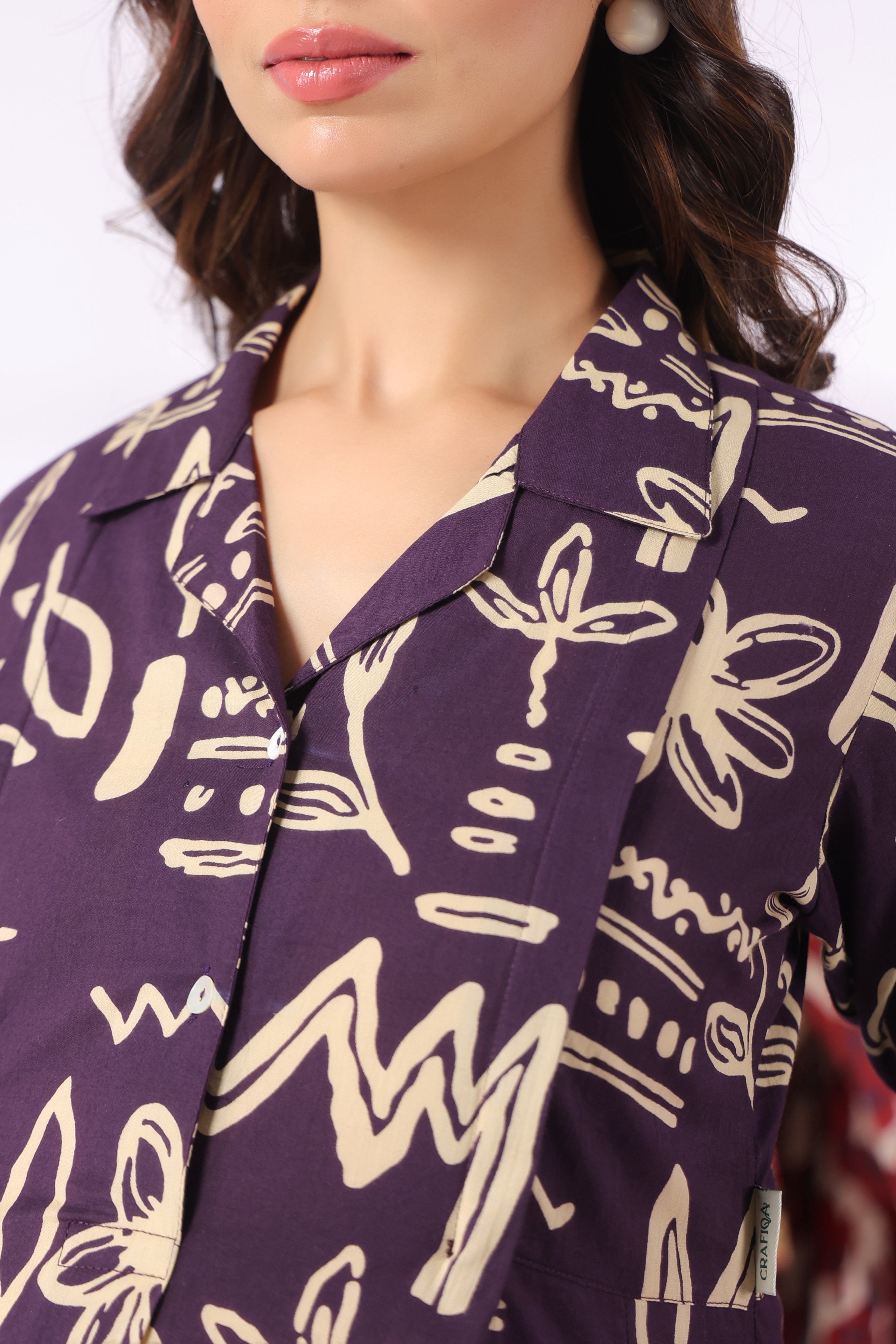 Purple Doodle Garden Cotton Maternity - Nursing Dress