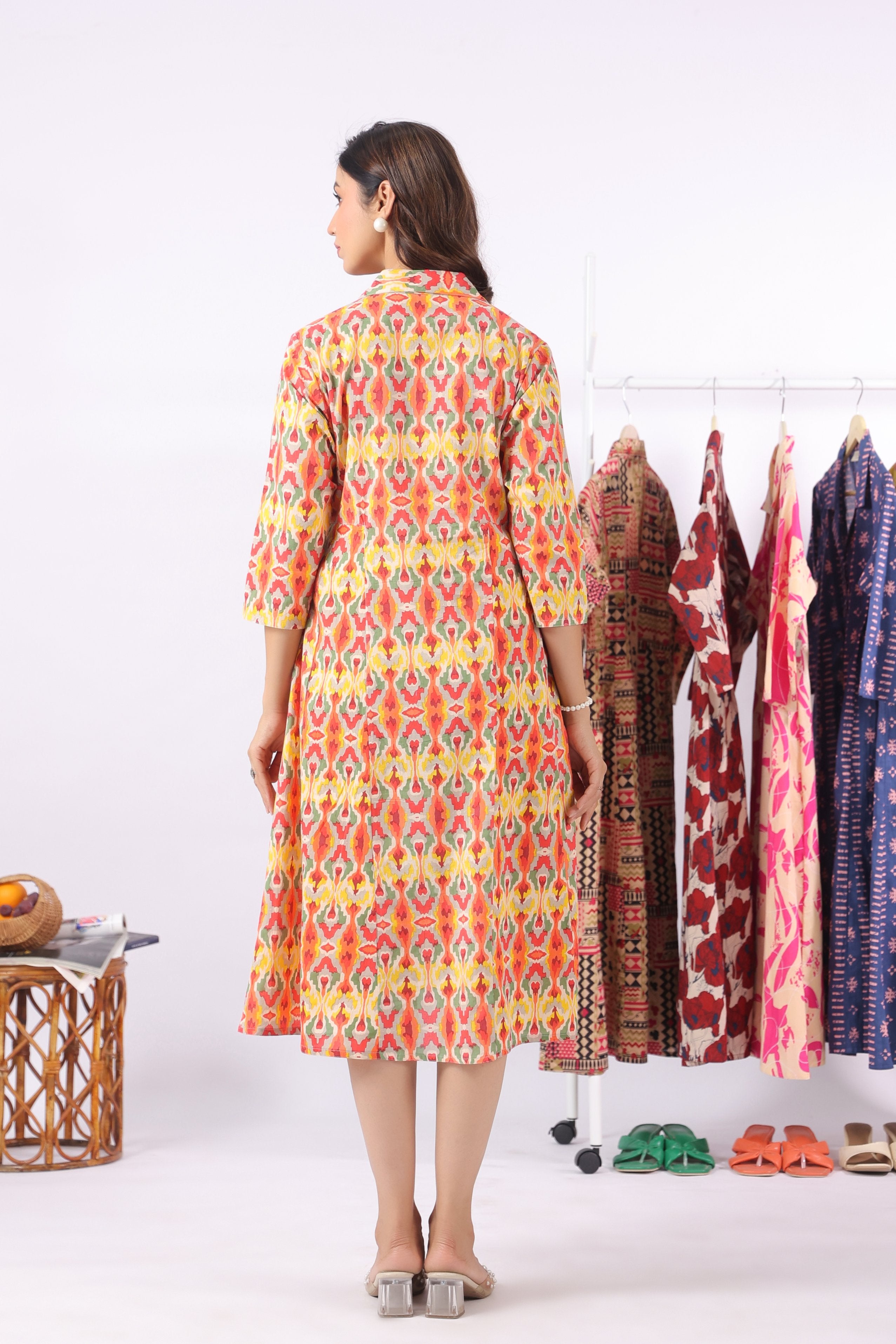 Rangrez Ikat Cotton Maternity - Nursing Dress