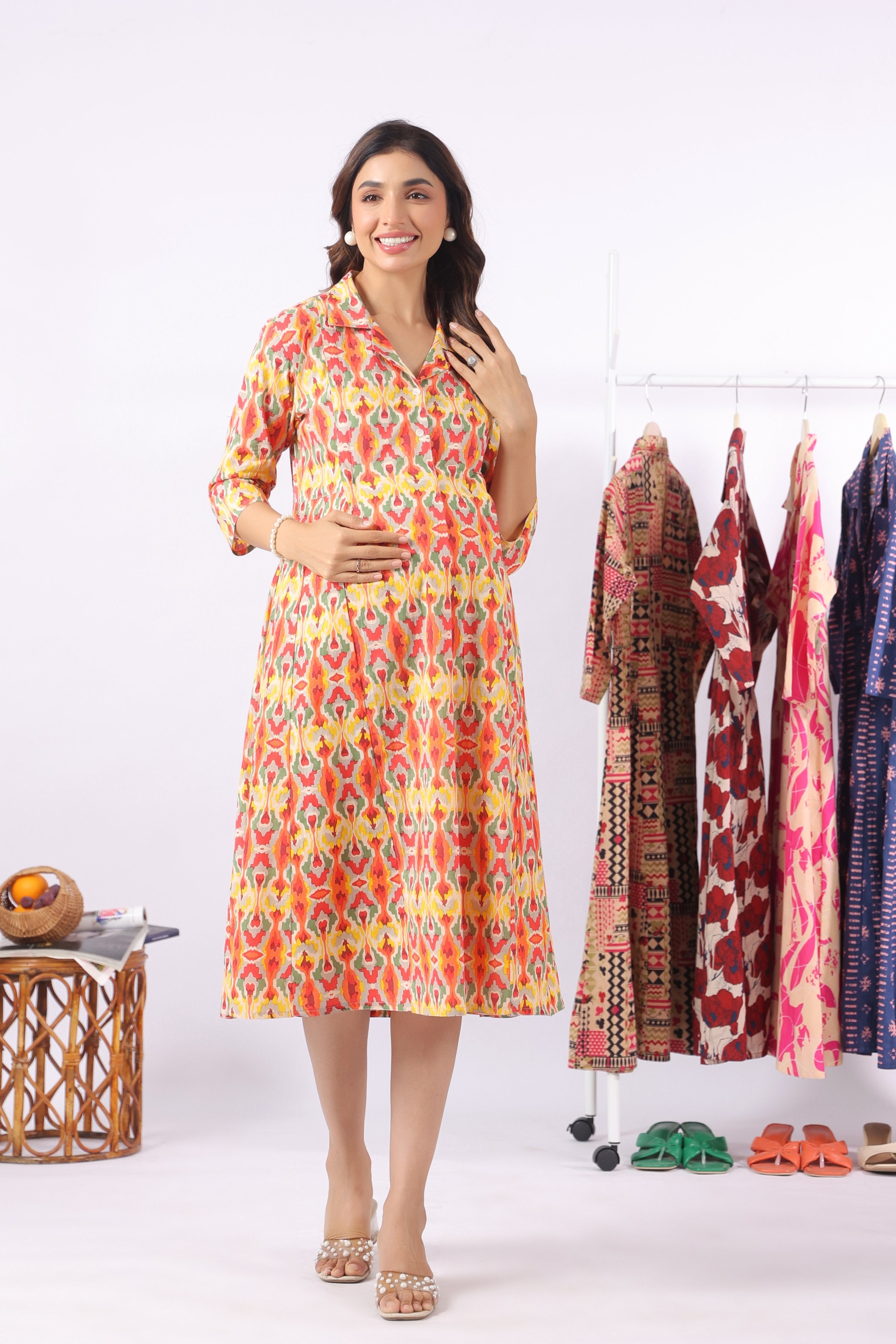 Rangrez Ikat Cotton Maternity - Nursing Dress