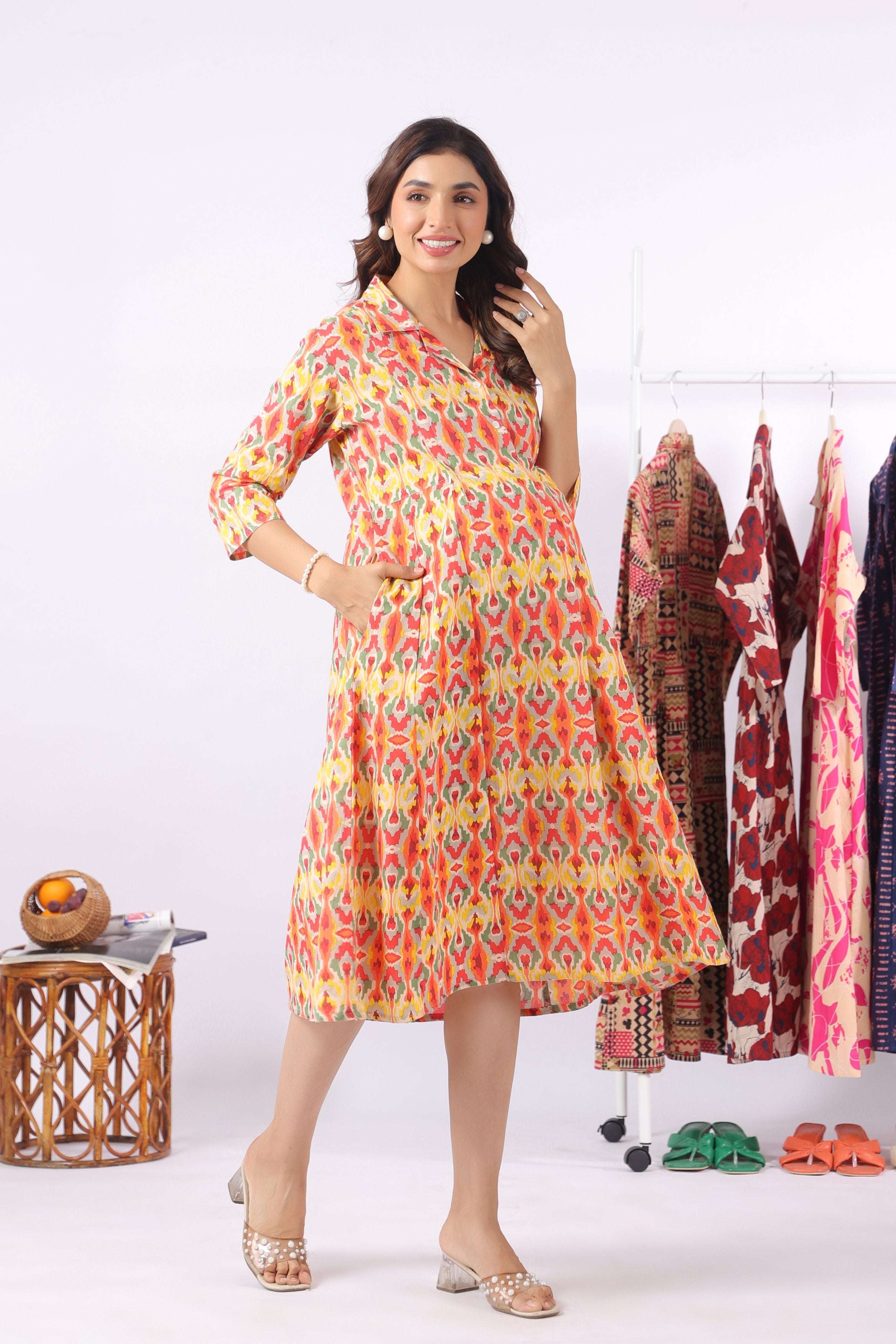Rangrez Ikat Cotton Maternity - Nursing Dress