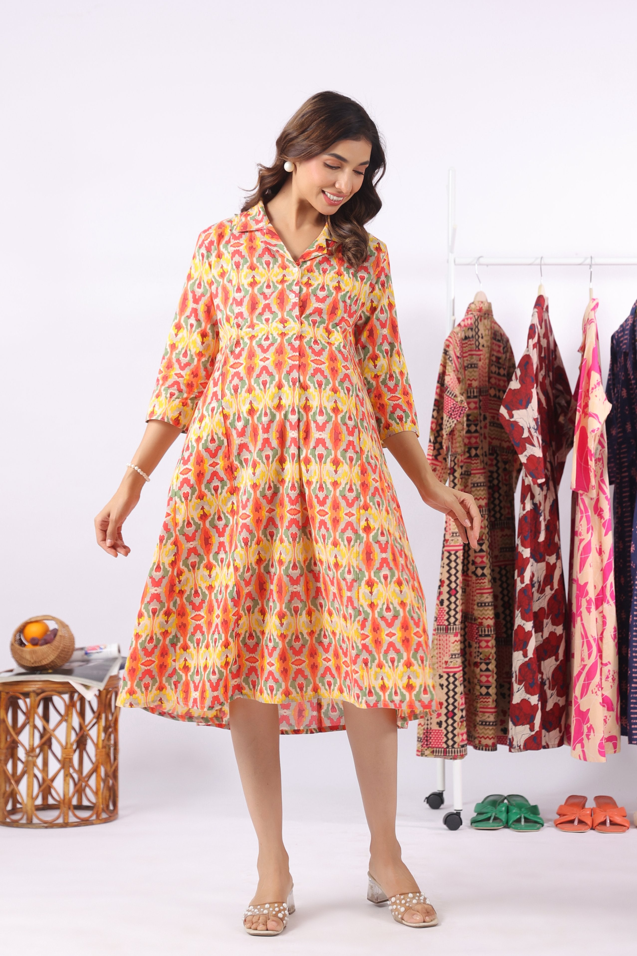 Rangrez Ikat Cotton Maternity - Nursing Dress