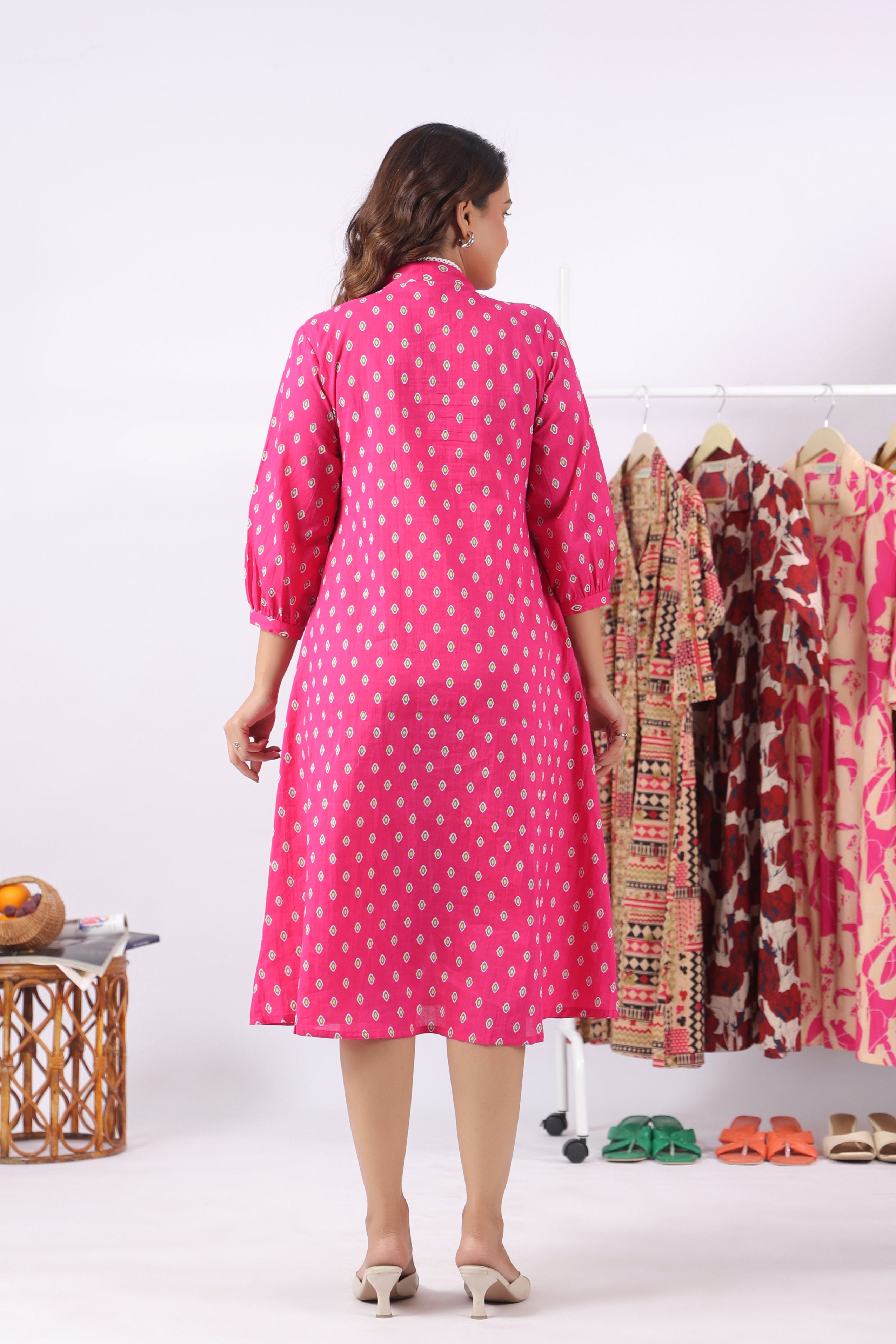 Fuchsia Petal Motif Cotton Maternity - Nursing Dress