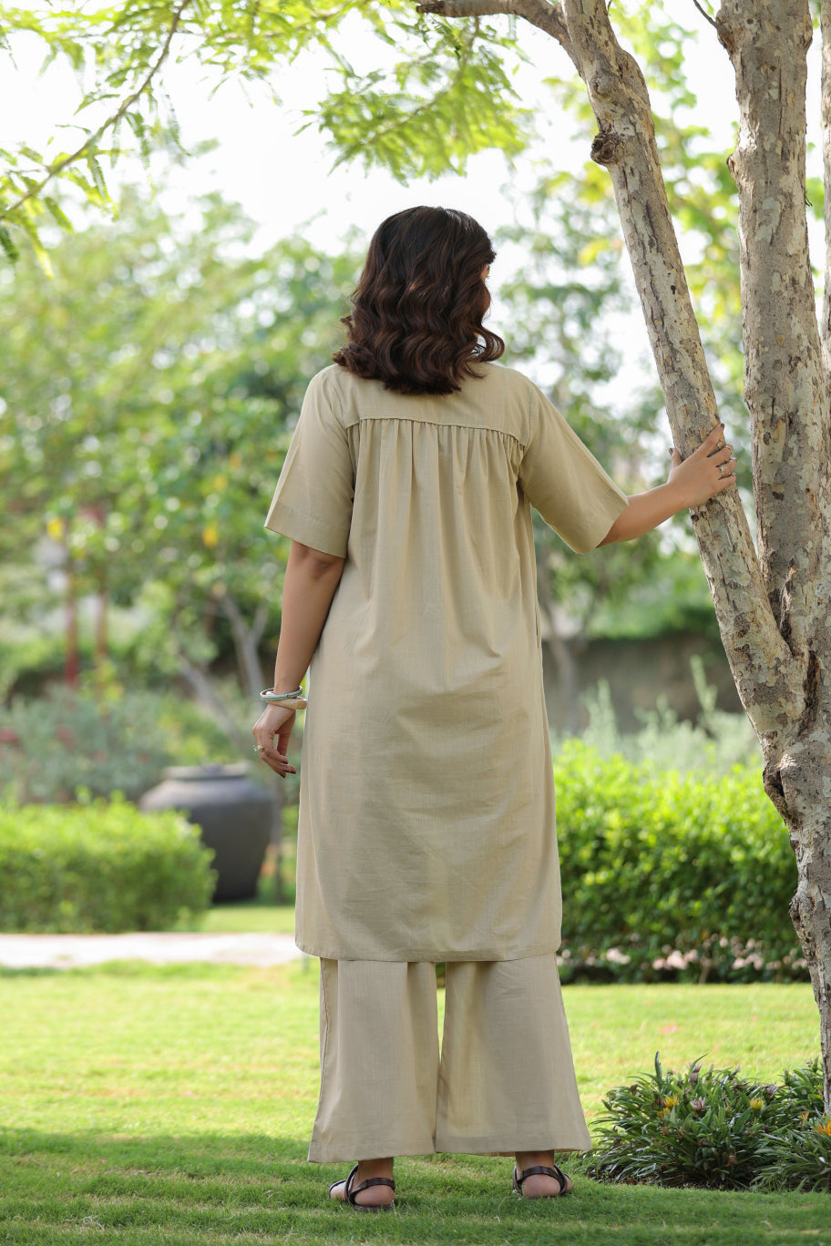 Sahara Sand Cotton Slub Maternity - Nursing Co-ord Set