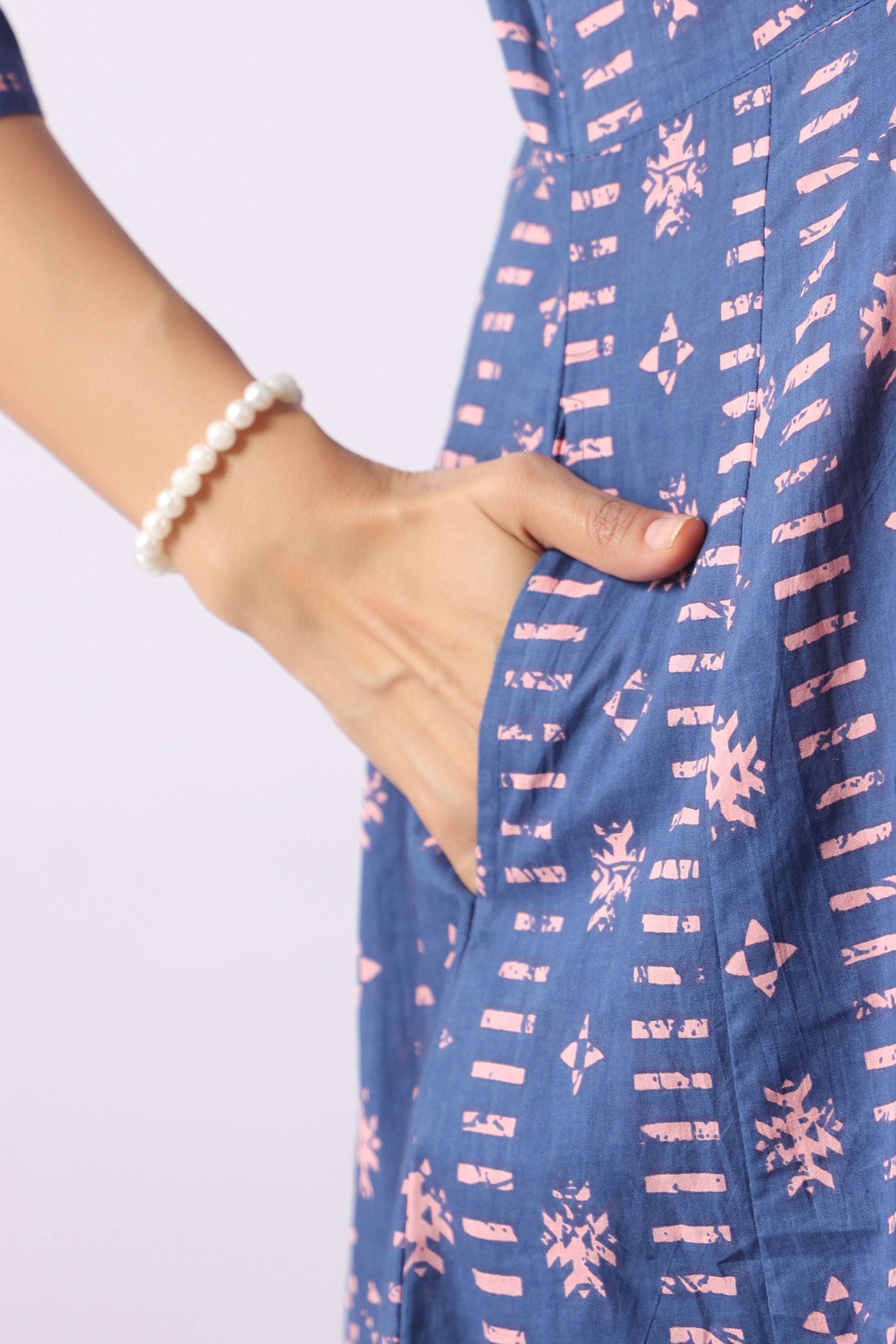 Indigo Art Marks Cotton Maternity - Nursing Kurta