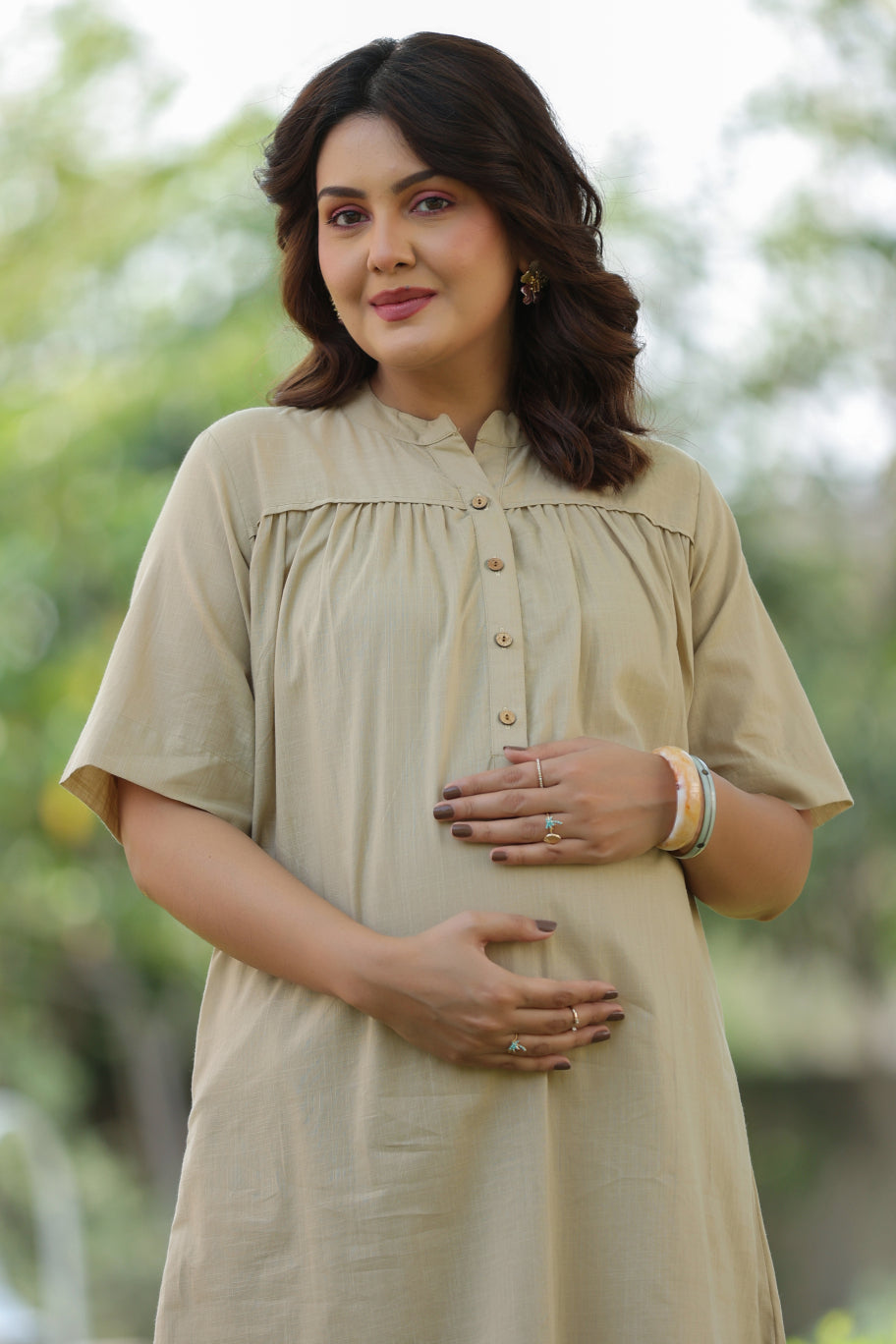 Sahara Sand Cotton Slub Maternity - Nursing Co-ord Set
