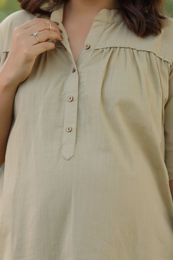 Sahara Sand Cotton Slub Maternity - Nursing Co-ord Set