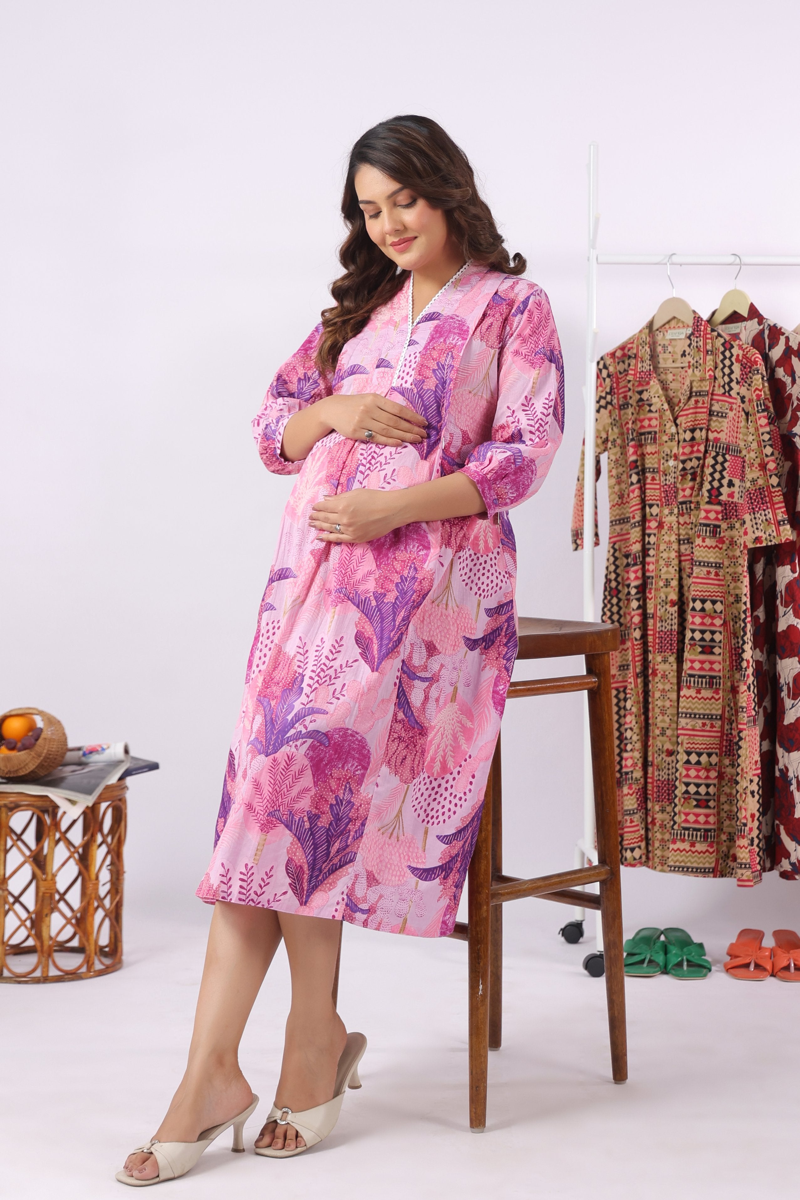 Lavender Bloom Garden Cotton Maternity - Nursing Dress