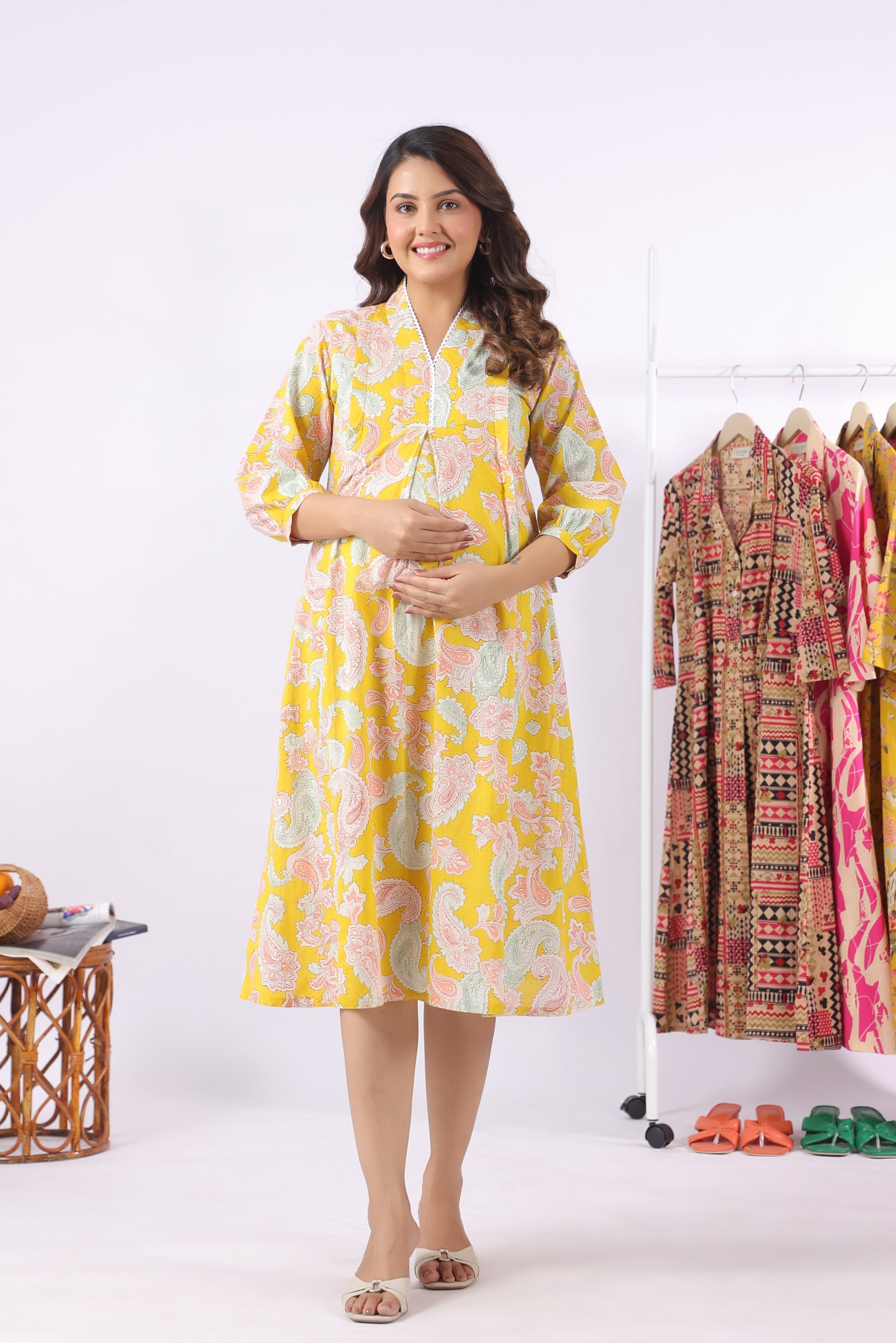 Sunburst Paisley Cotton Maternity - Nursing Dress