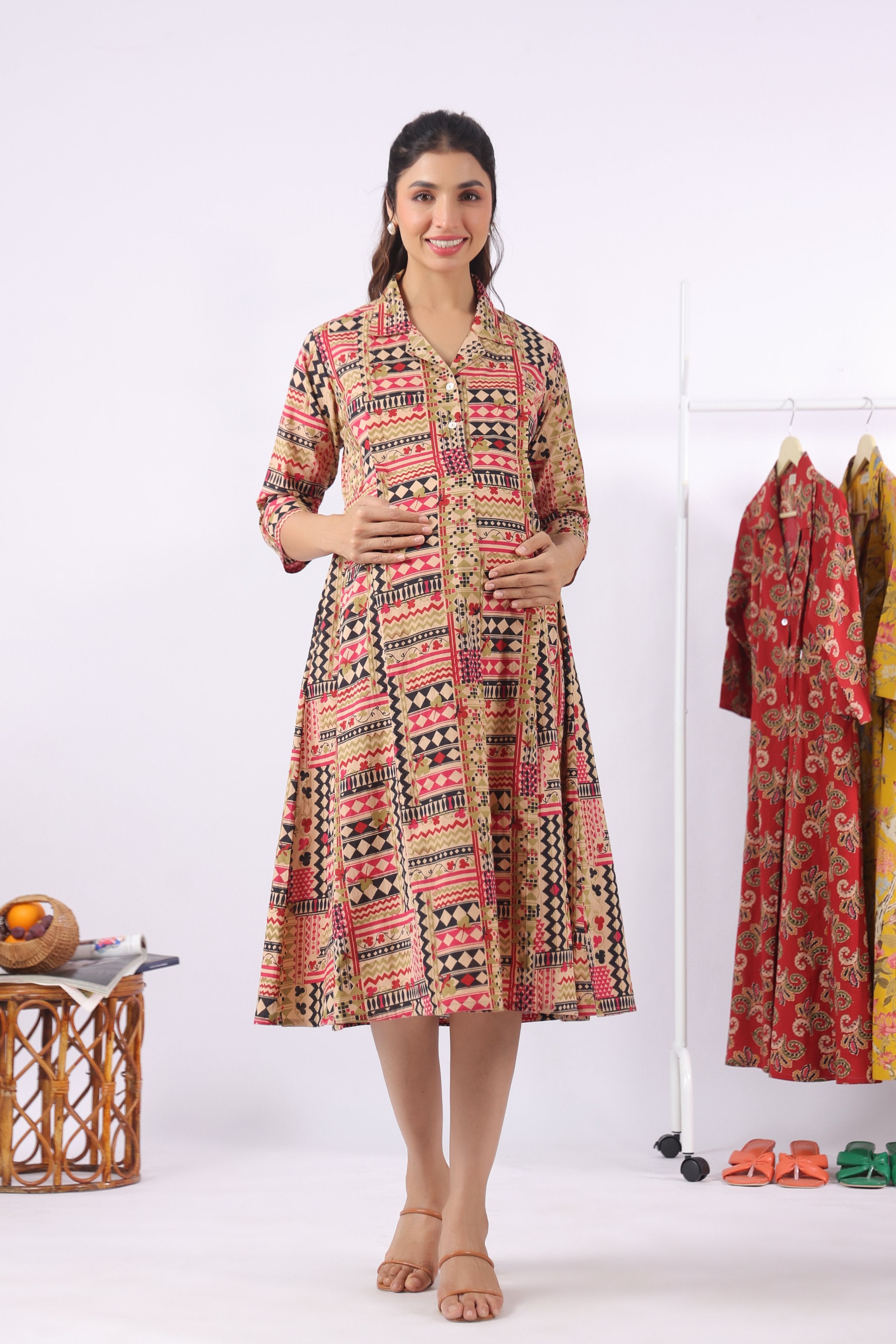 Boho Mosaic Cotton Maternity - Nursing Dress