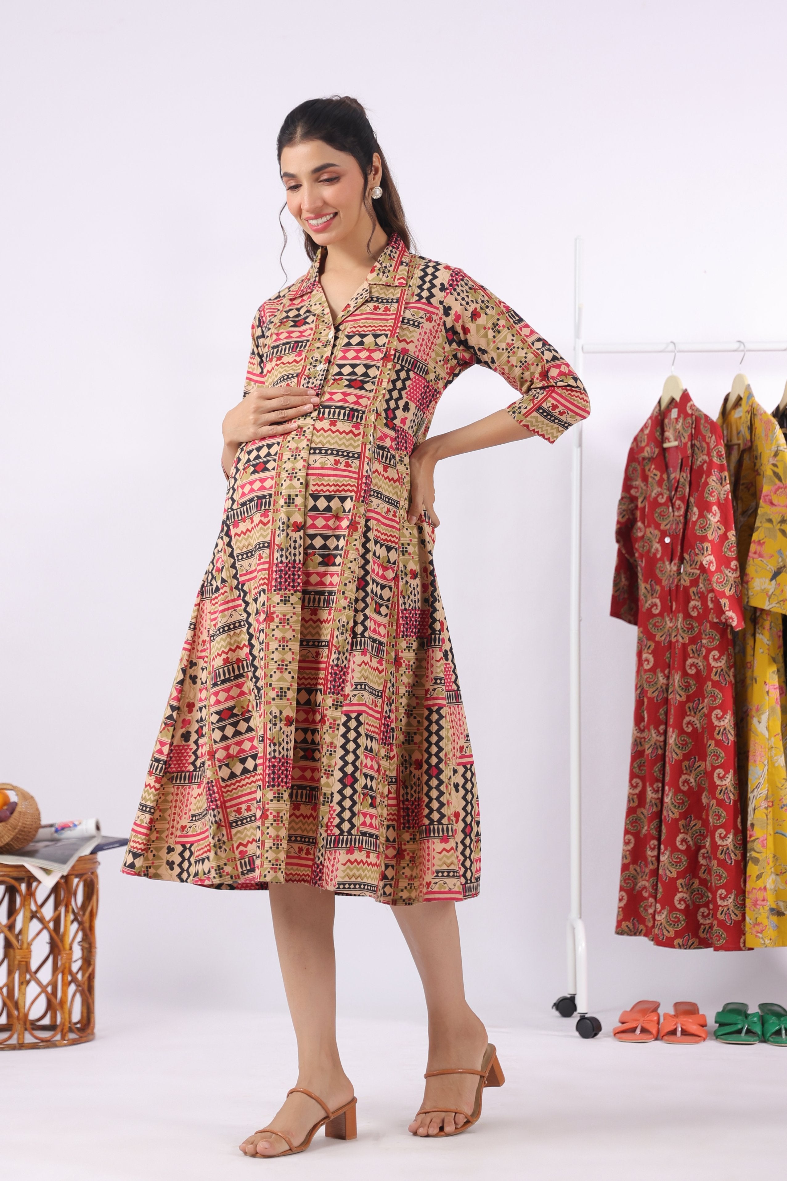 Boho Mosaic Cotton Maternity - Nursing Dress