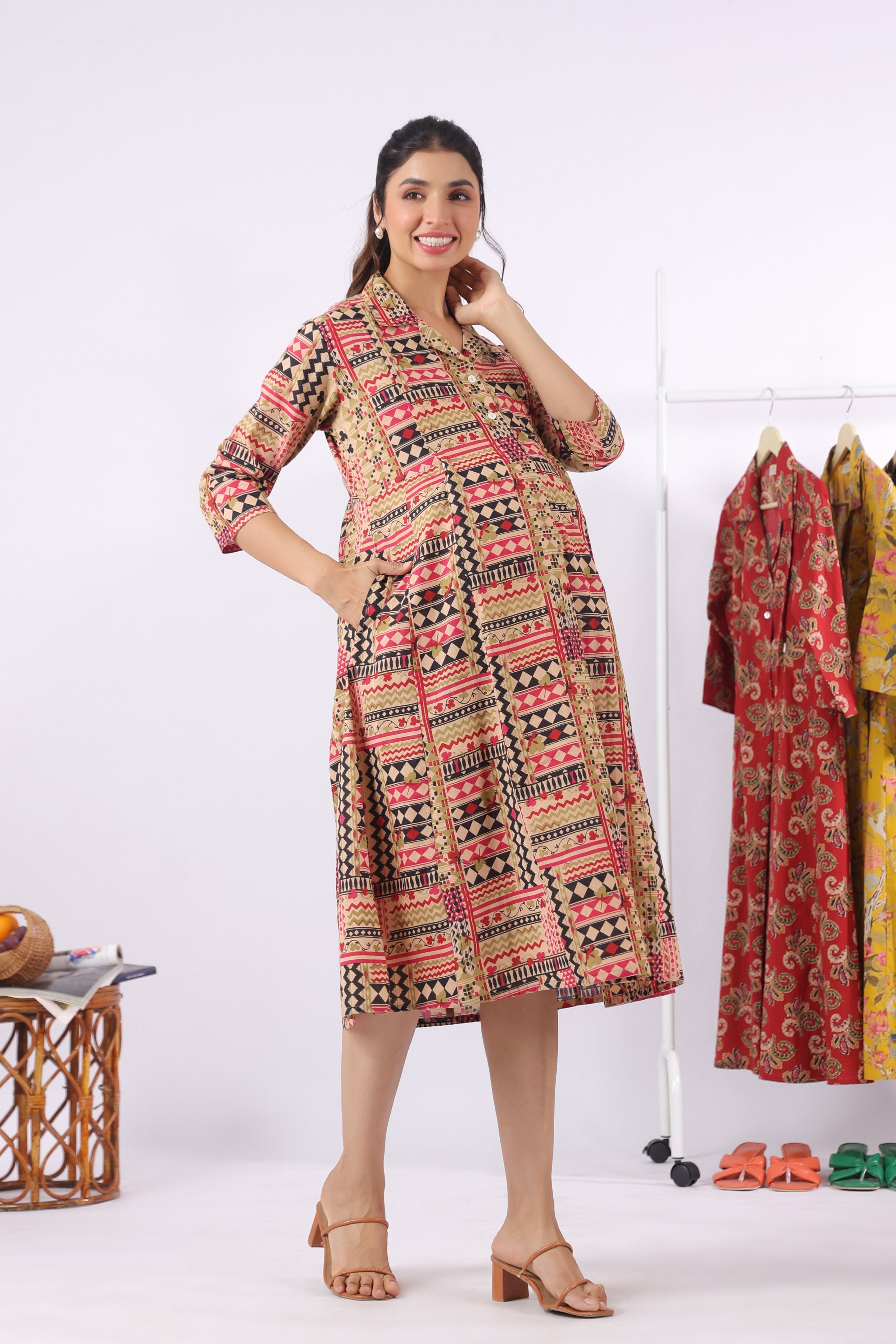 Boho Mosaic Cotton Maternity - Nursing Dress