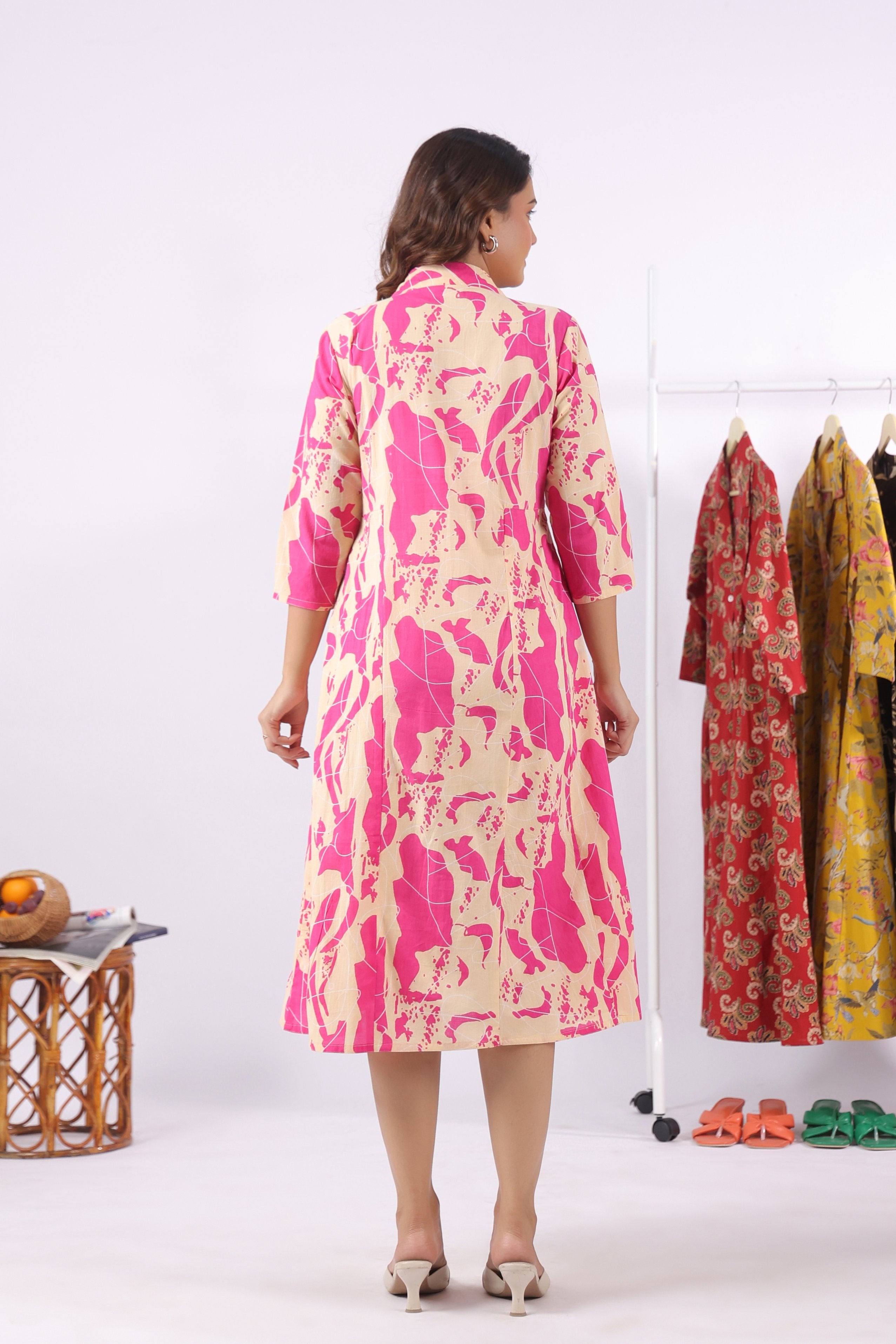 Magenta Wave Sketch Cotton Maternity - Nursing Dress