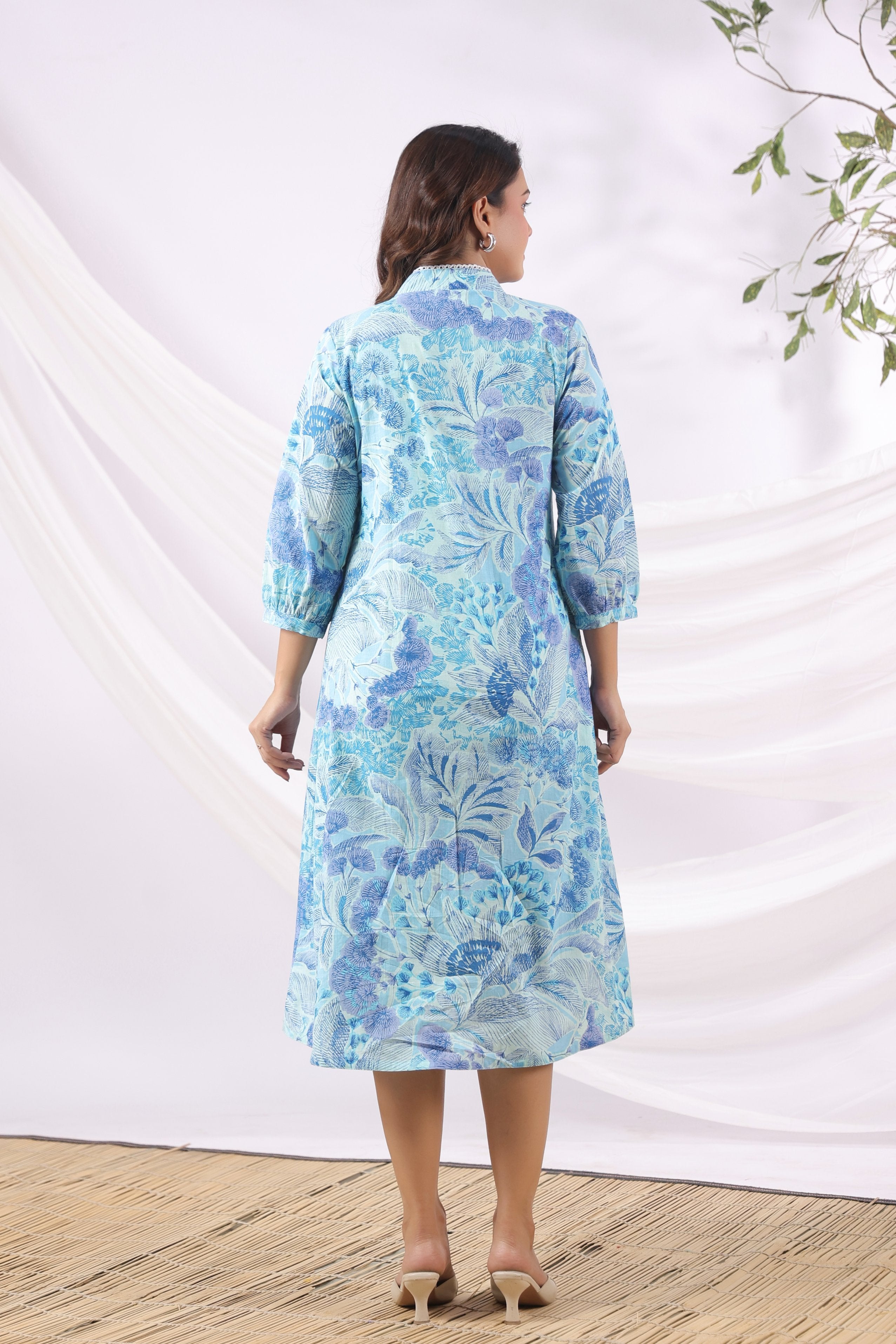 Ocean Petal Sketch Cotton Maternity - Nursing Dress