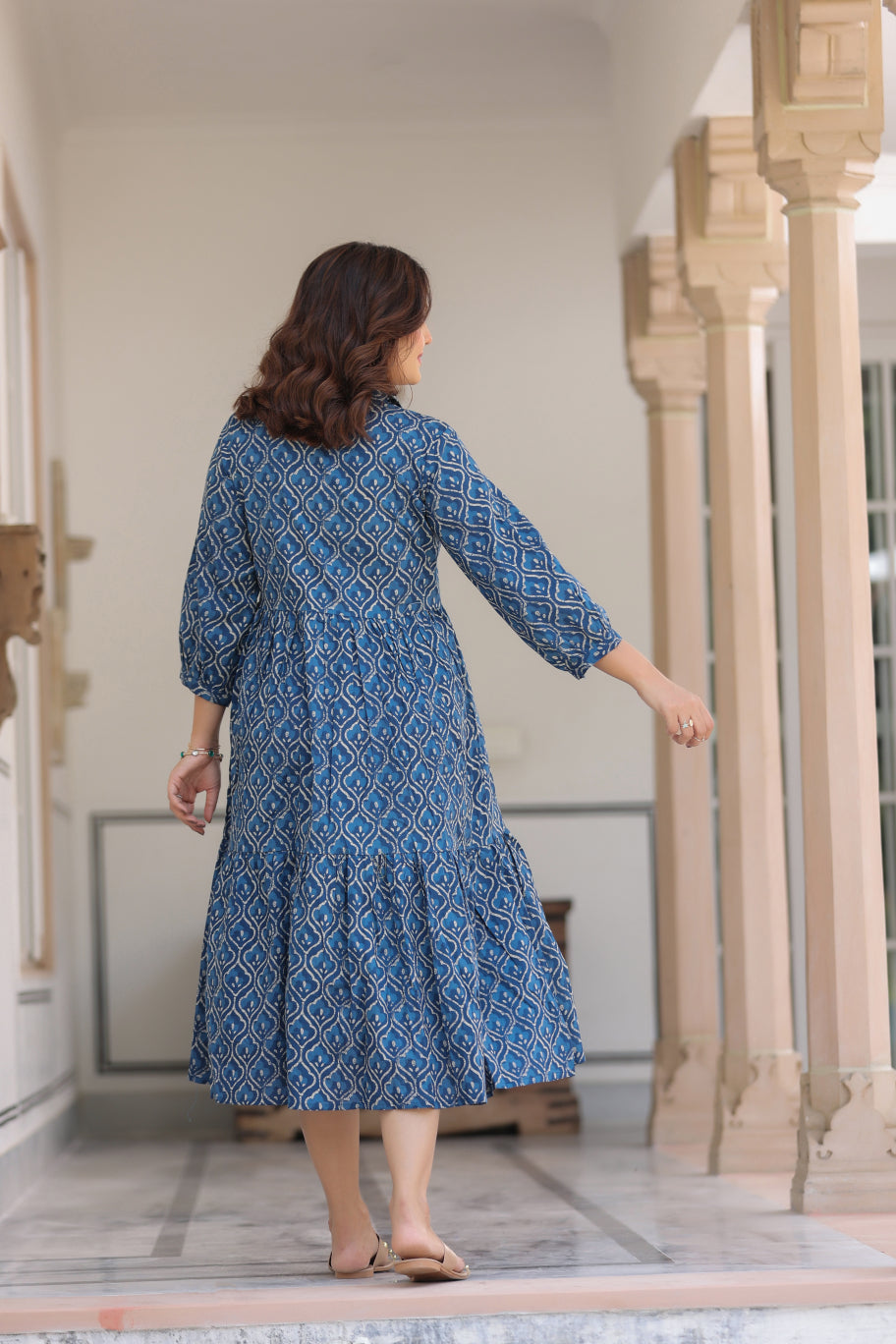 Classic Indigo Cotton Maternity - Nursing Dress