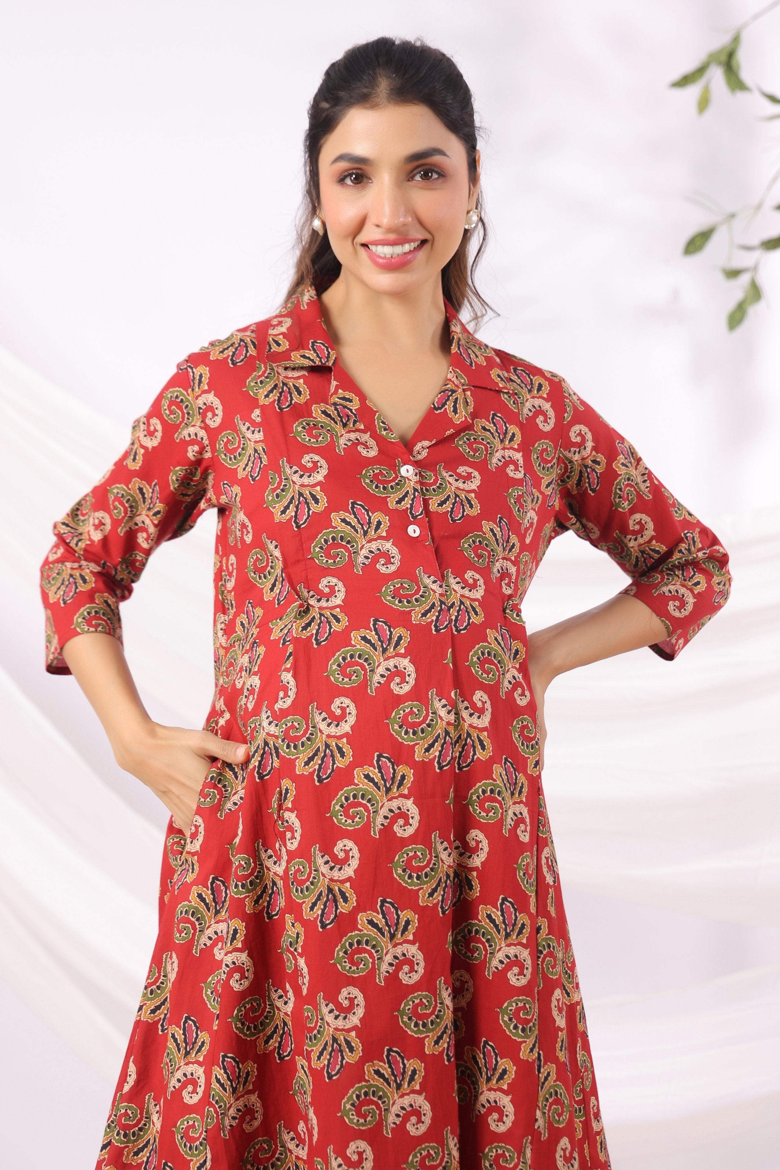Rajasthani Leaf Motif Cotton Maternity - Nursing Dress