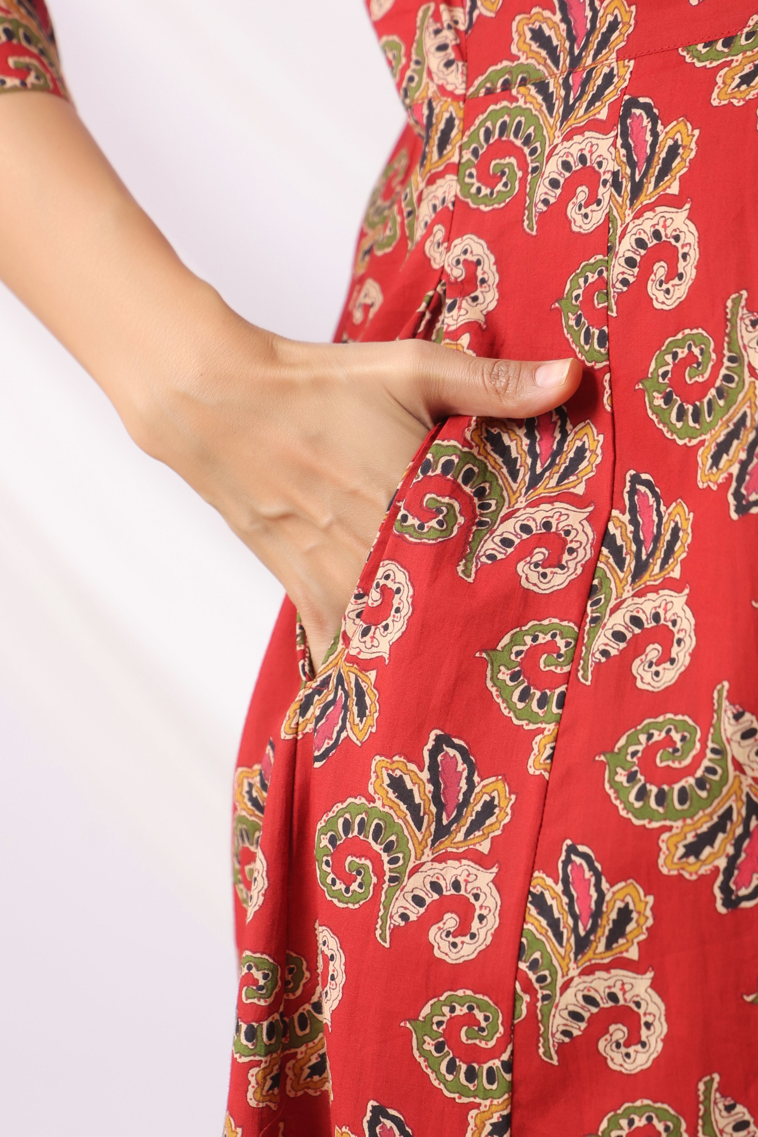 Rajasthani Leaf Motif Cotton Maternity - Nursing Kurta