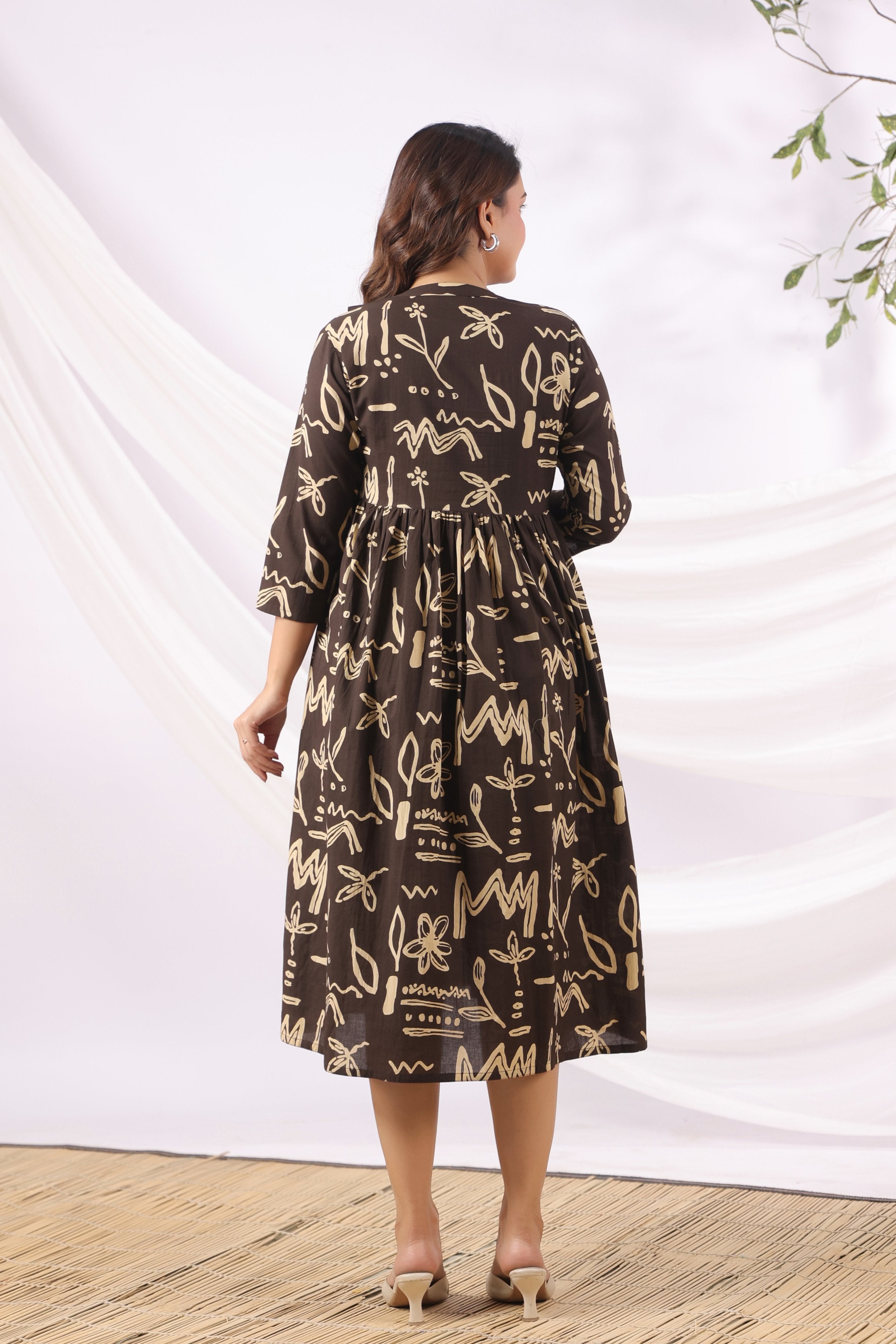 Black Ink Garden Cotton Maternity - Nursing Dress