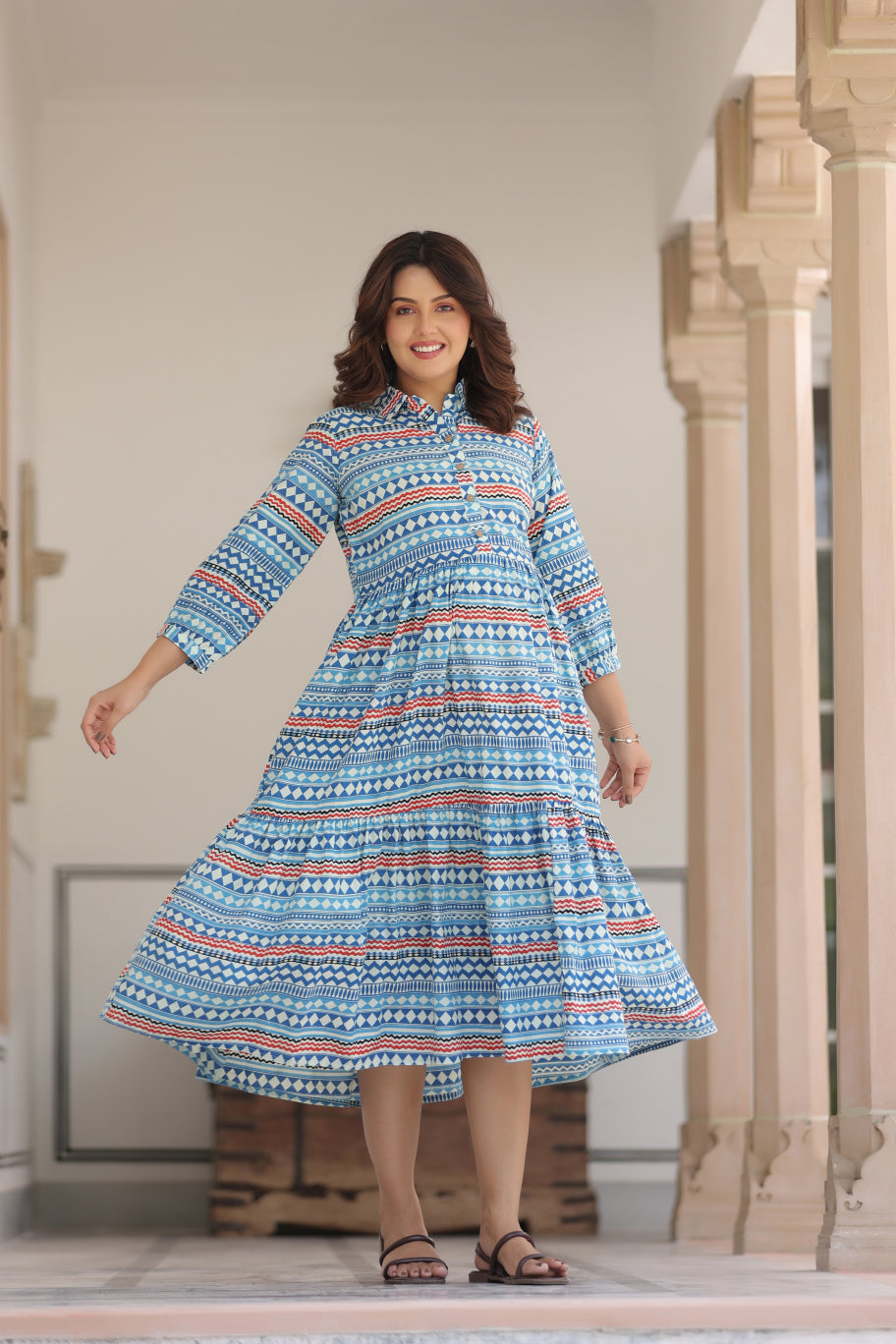 Sky Mosaic Cotton Maternity - Nursing Dress