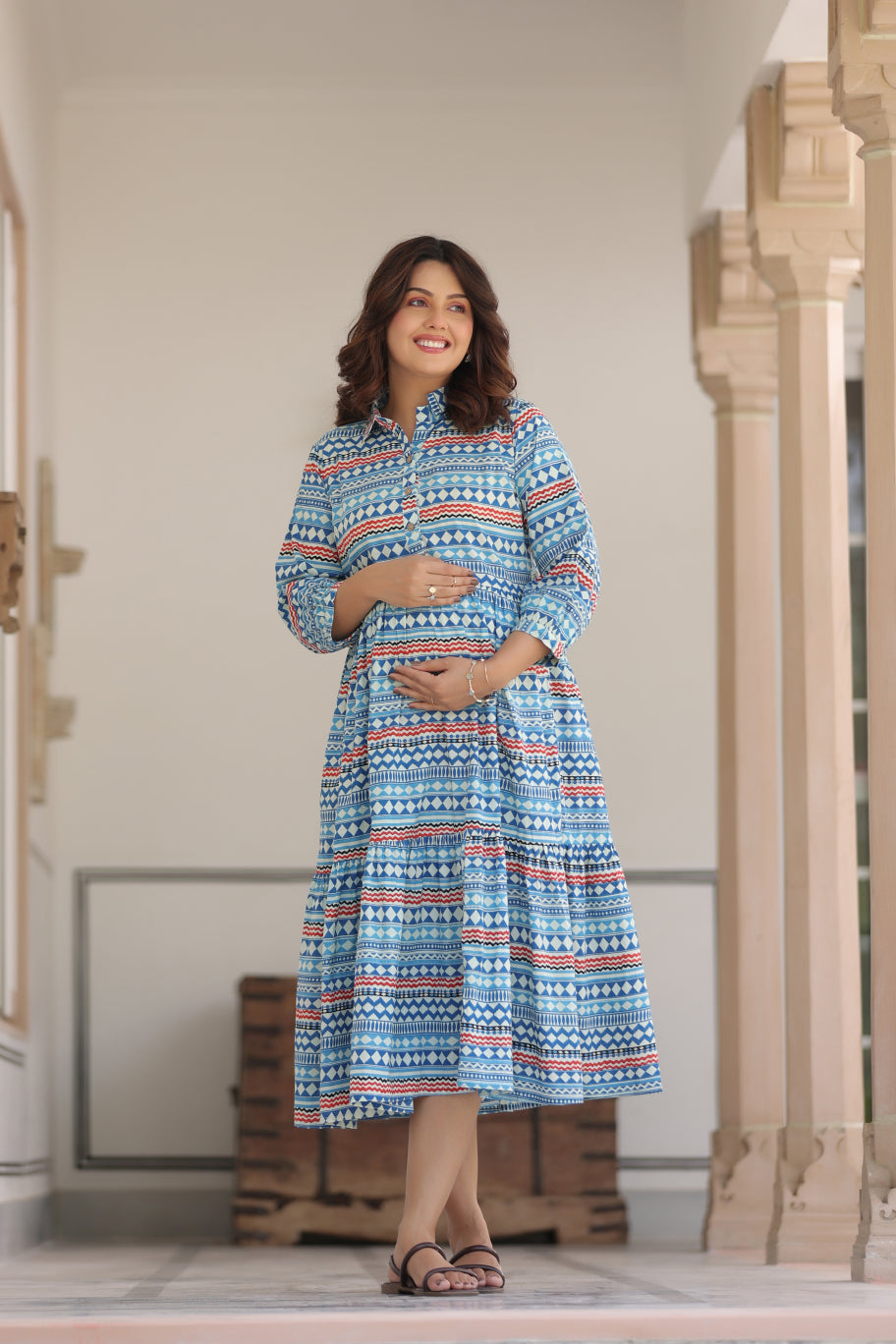 Sky Mosaic Cotton Maternity - Nursing Dress