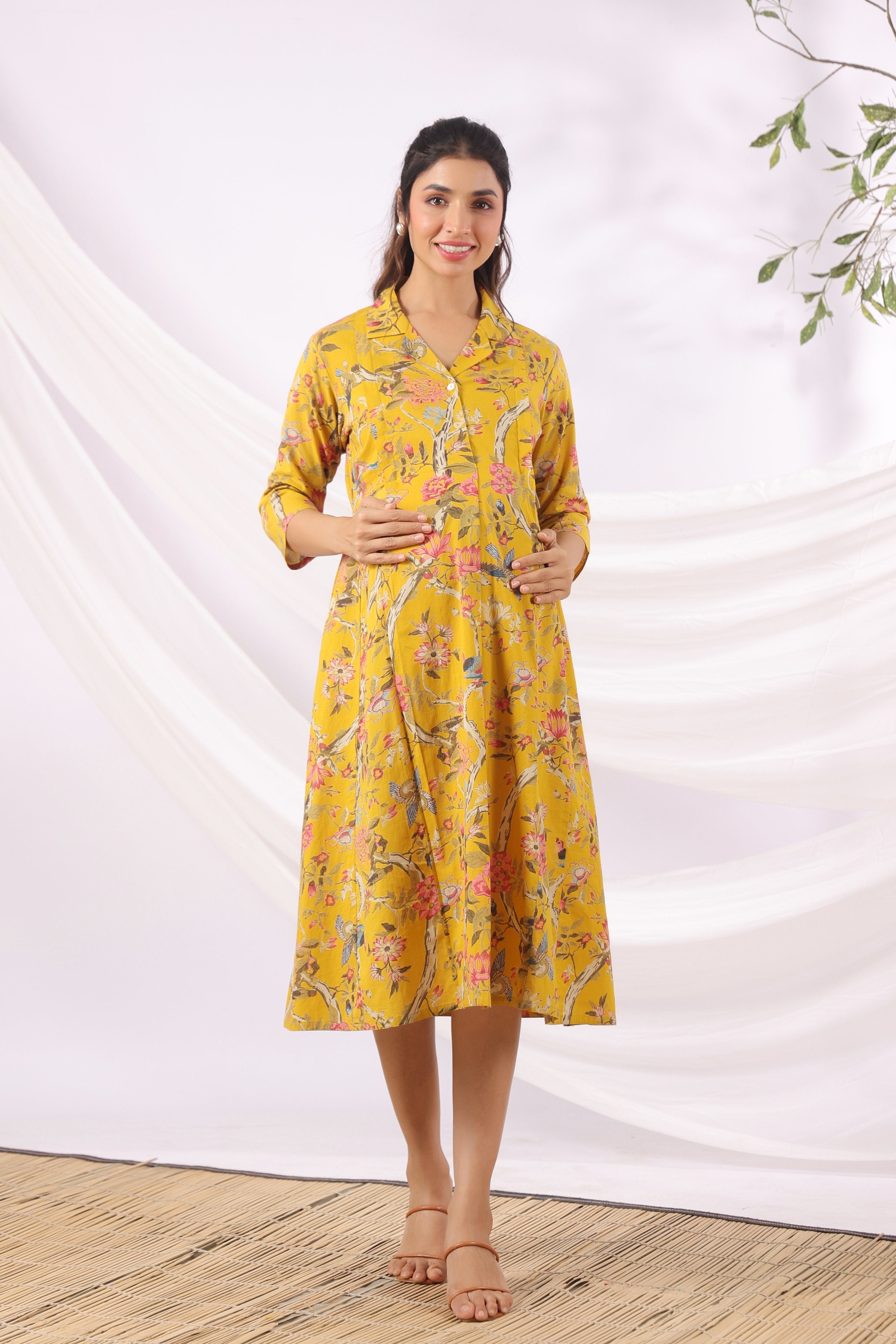 Sunrise Flora Birds Cotton Maternity - Nursing Dress