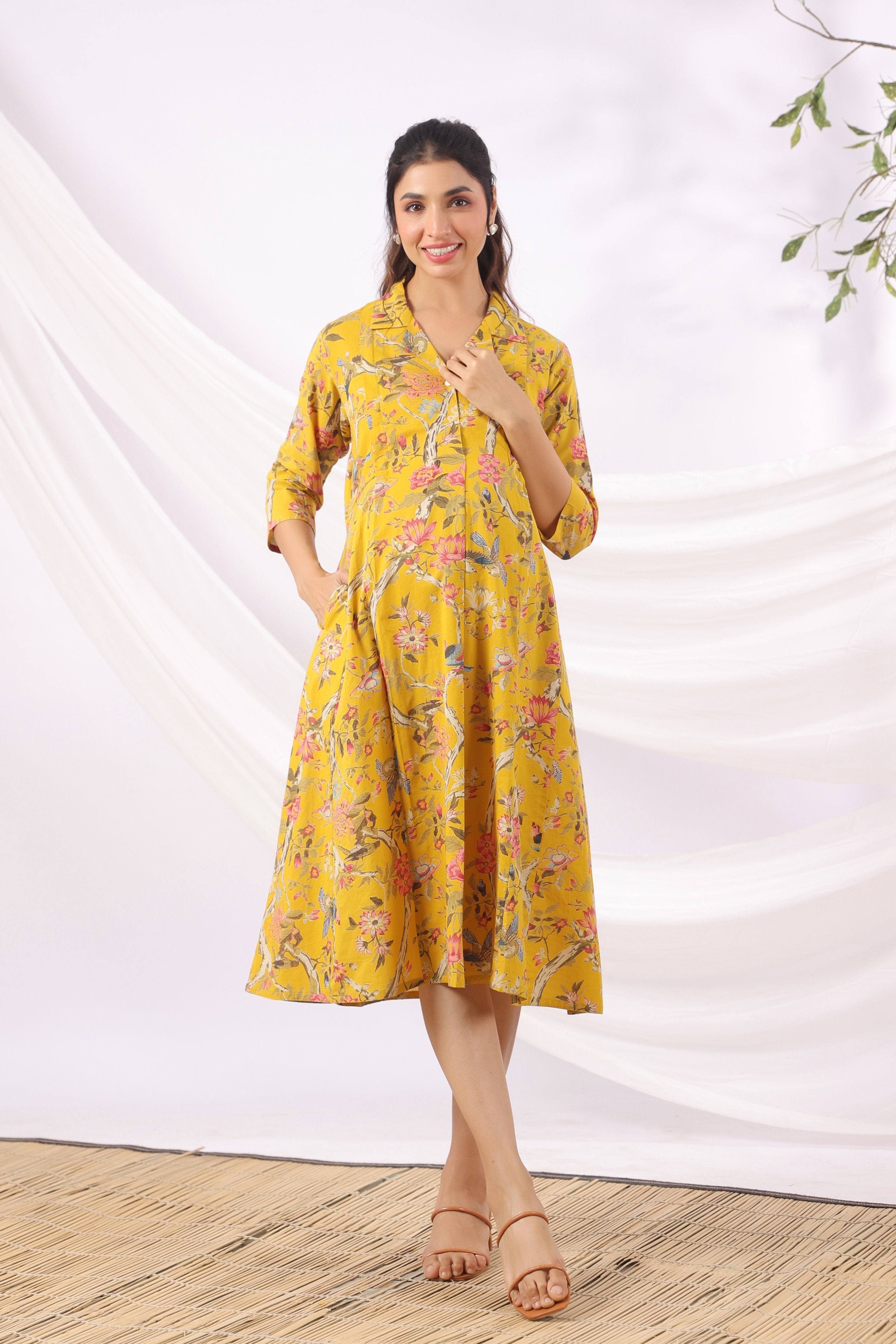 Sunrise Flora Birds Cotton Maternity - Nursing Dress