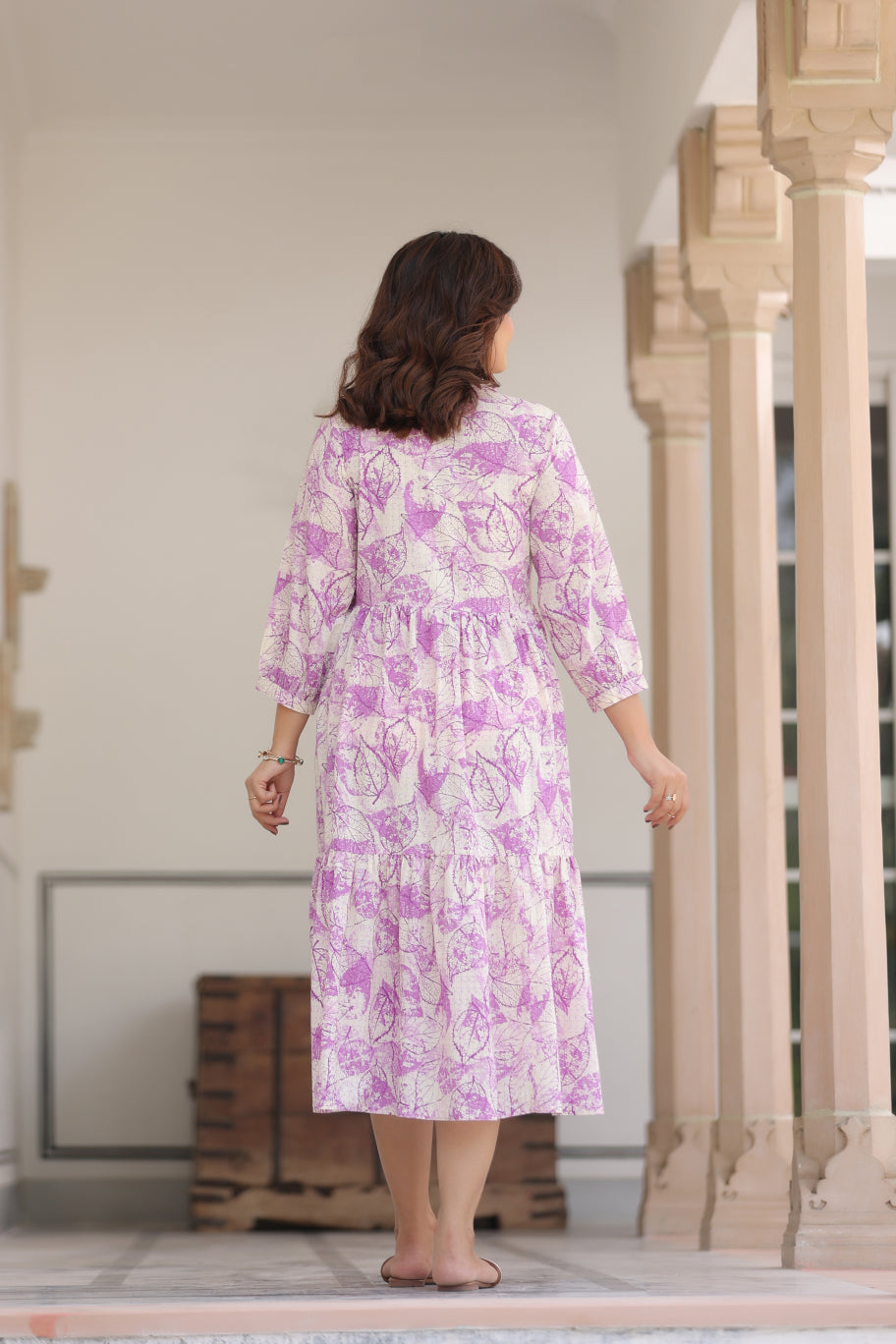Lavender Leaves Cotton Maternity - Nursing Dress