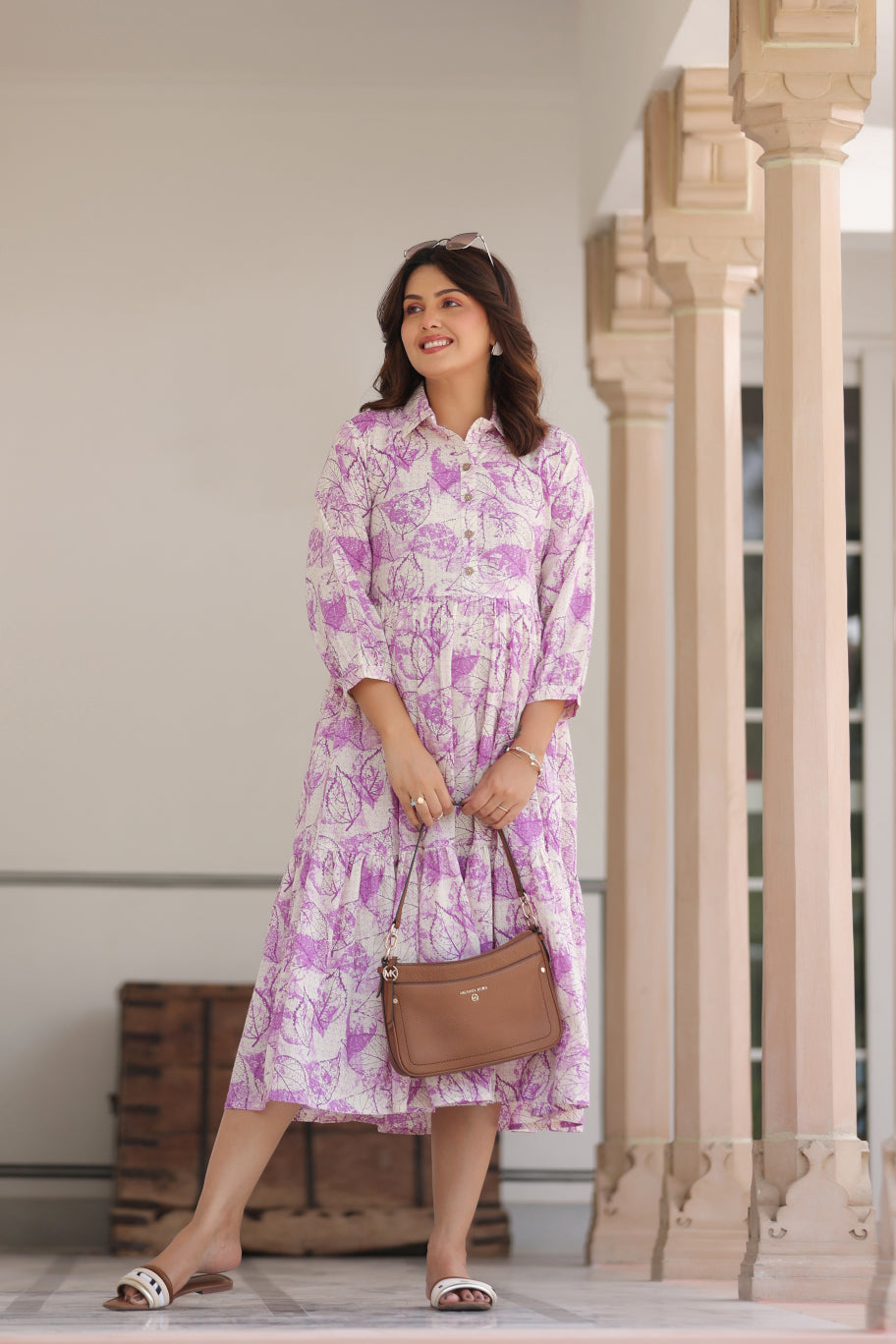 Lavender Leaves Cotton Maternity - Nursing Dress