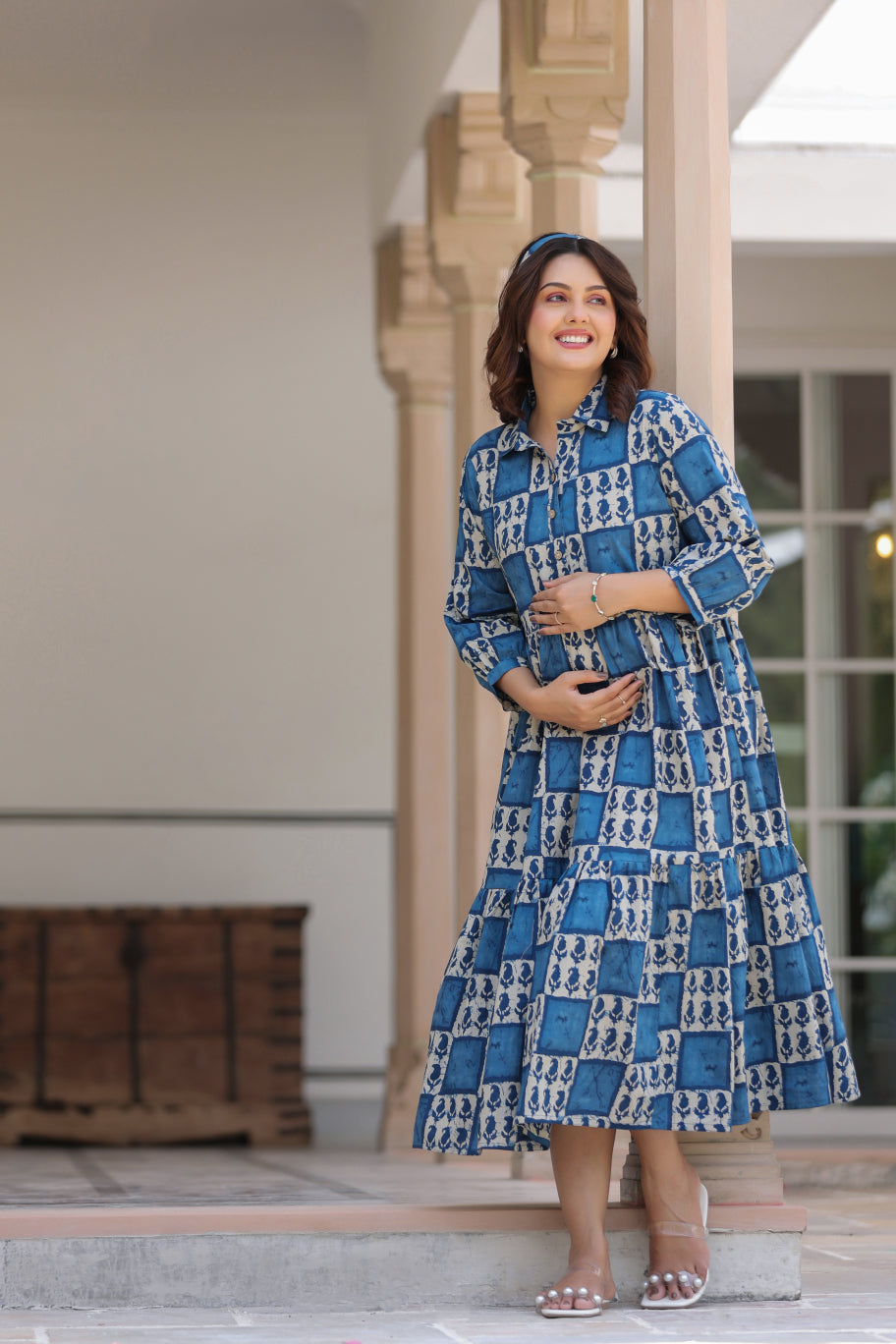 Indigo Jharokha Cotton Maternity - Nursing Dress