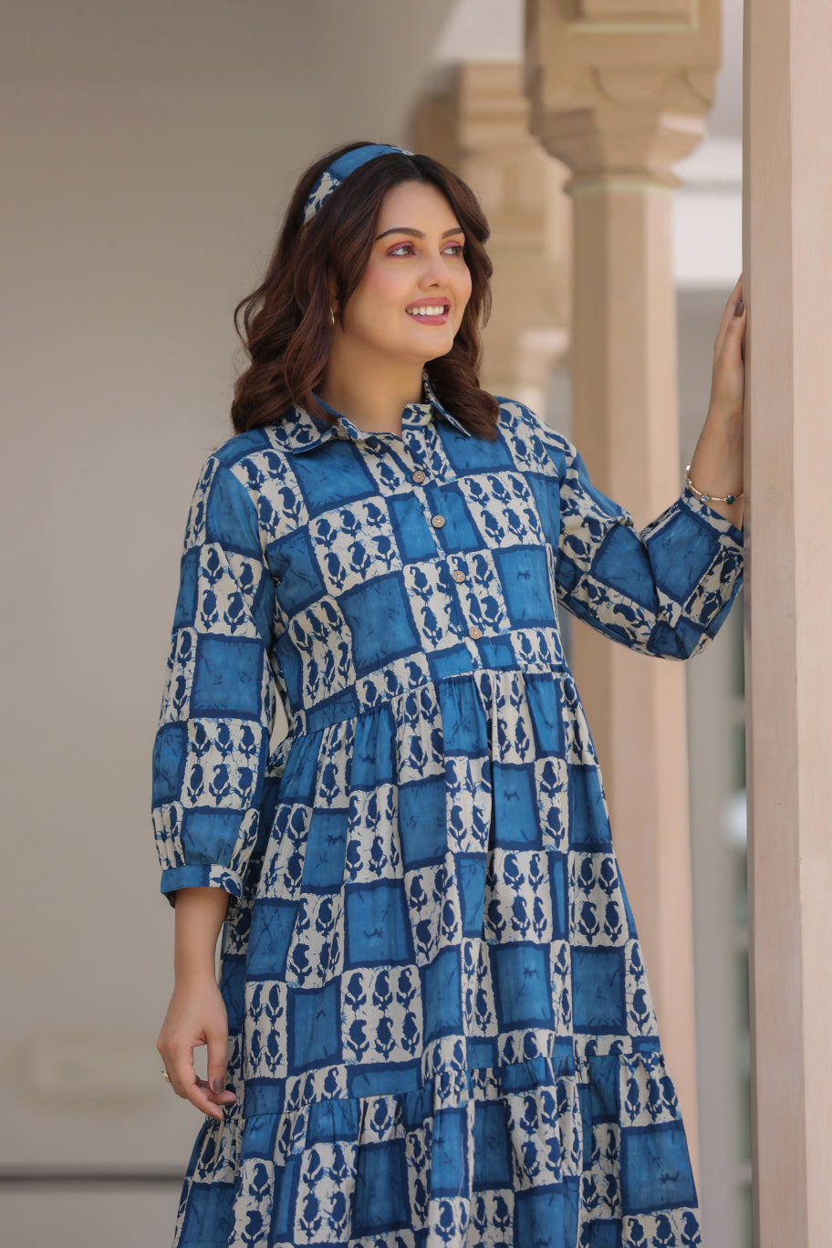Indigo Jharokha Cotton Maternity - Nursing Dress