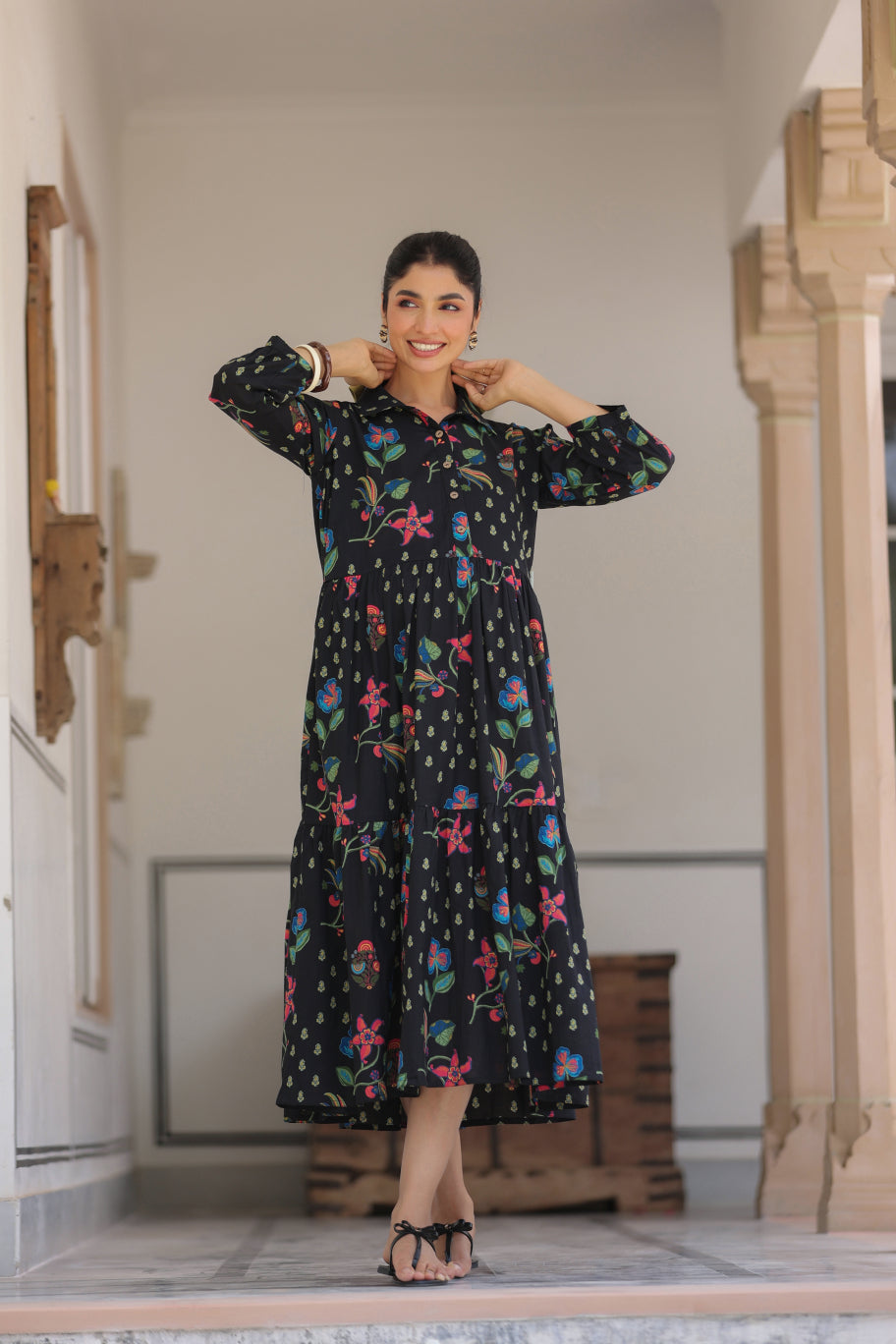Wildflower Noir Cotton Maternity - Nursing Dress