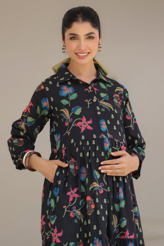 Wildflower Noir Cotton Maternity - Nursing Dress