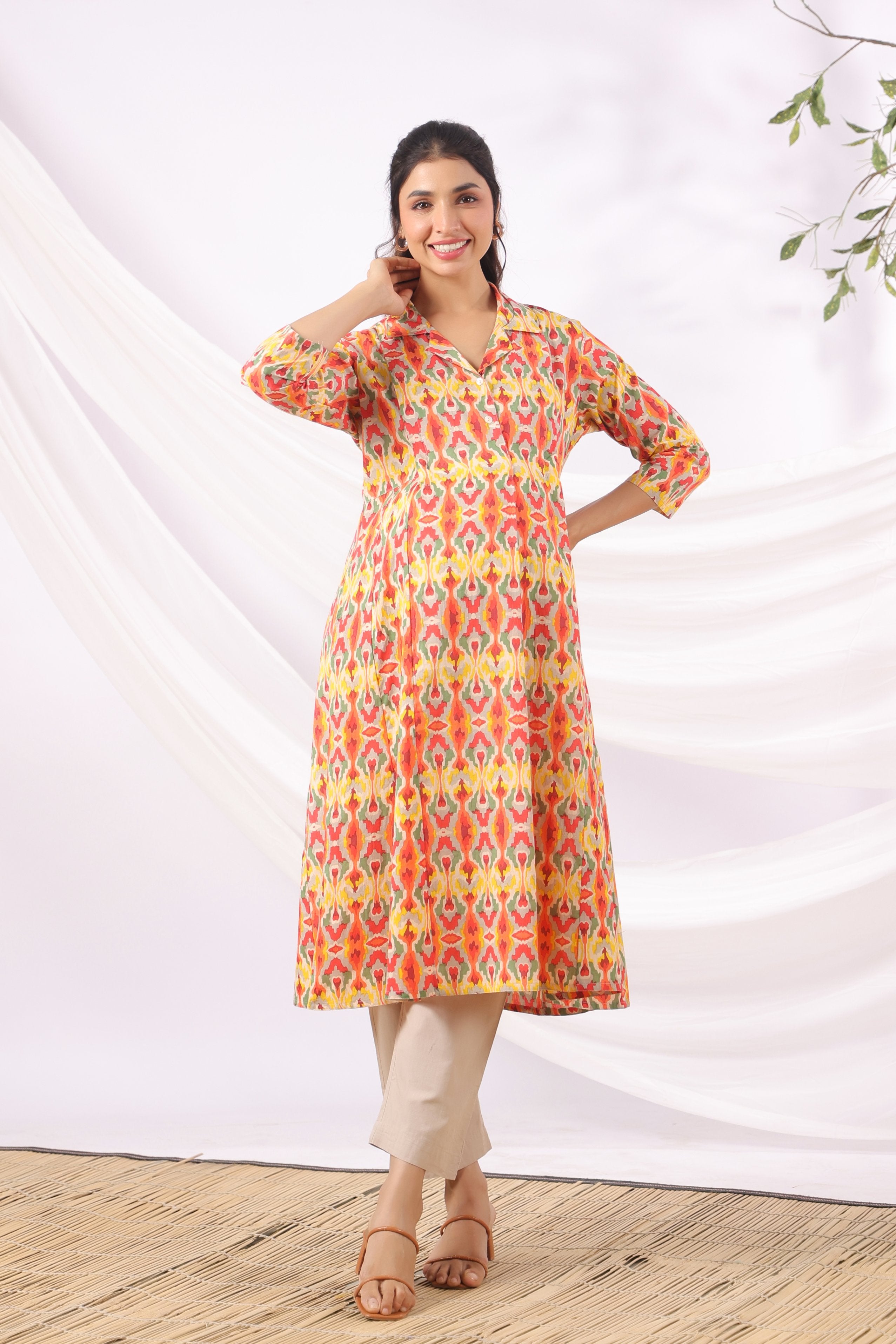 Rangrez Ikat Cotton Maternity - Nursing Kurta