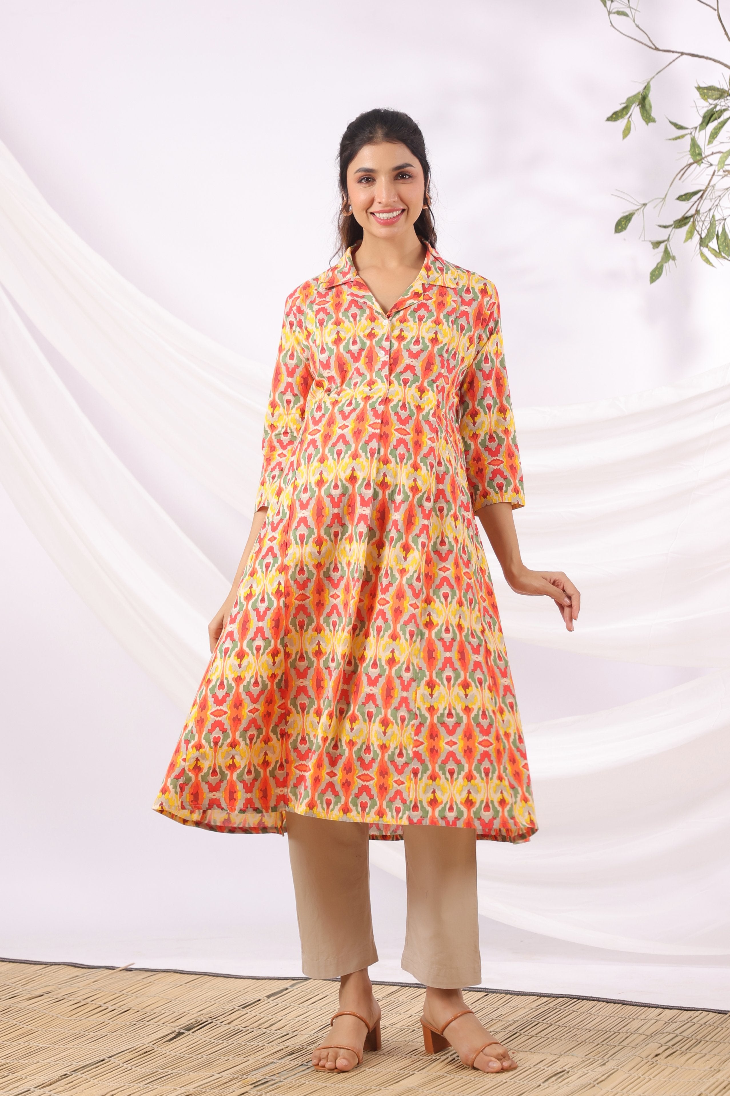 Rangrez Ikat Cotton Maternity - Nursing Kurta